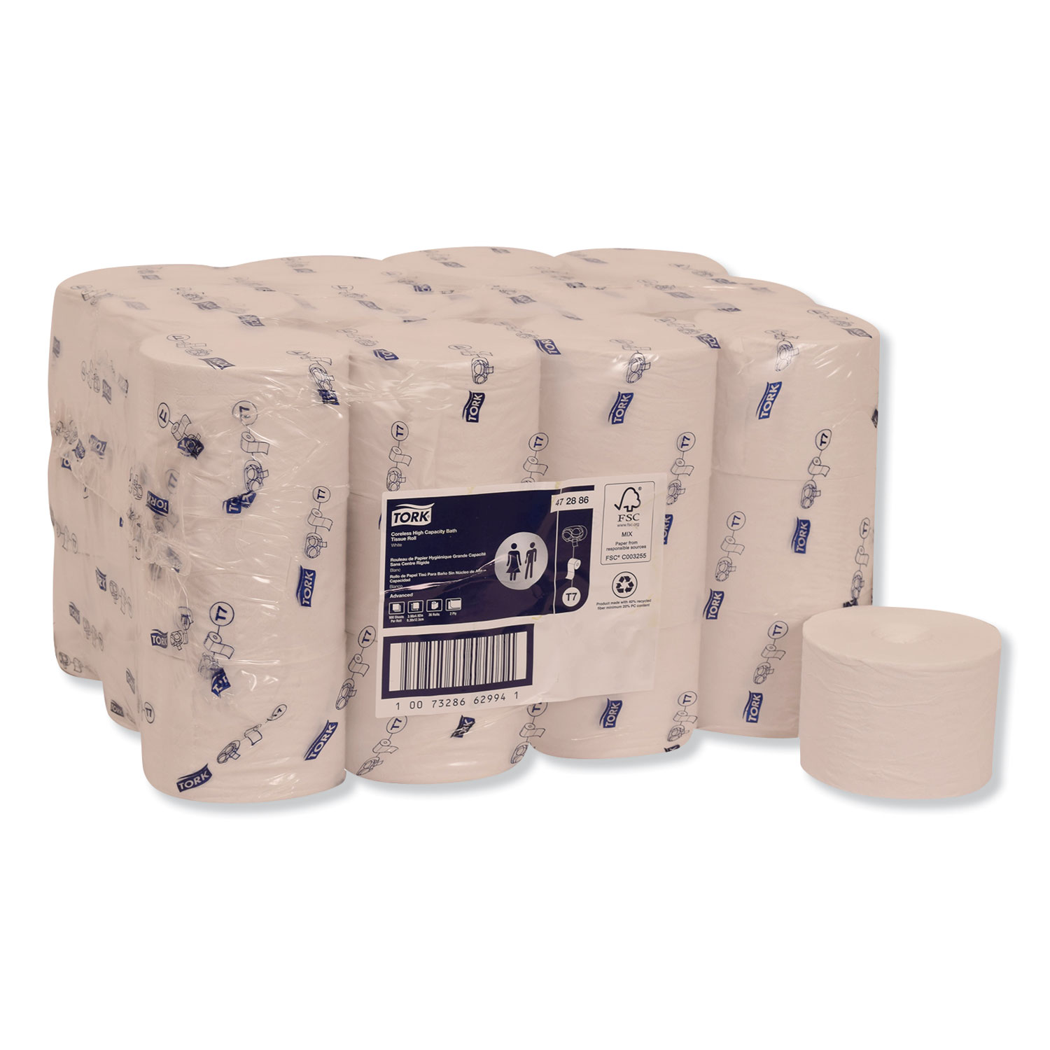  Tork 472886 Advanced High Capacity Bath Tissue, Septic Safe, 2-Ply, Coreless, White, 900 Sheets/Roll, 36 Rolls/Carton (TRK472886) 