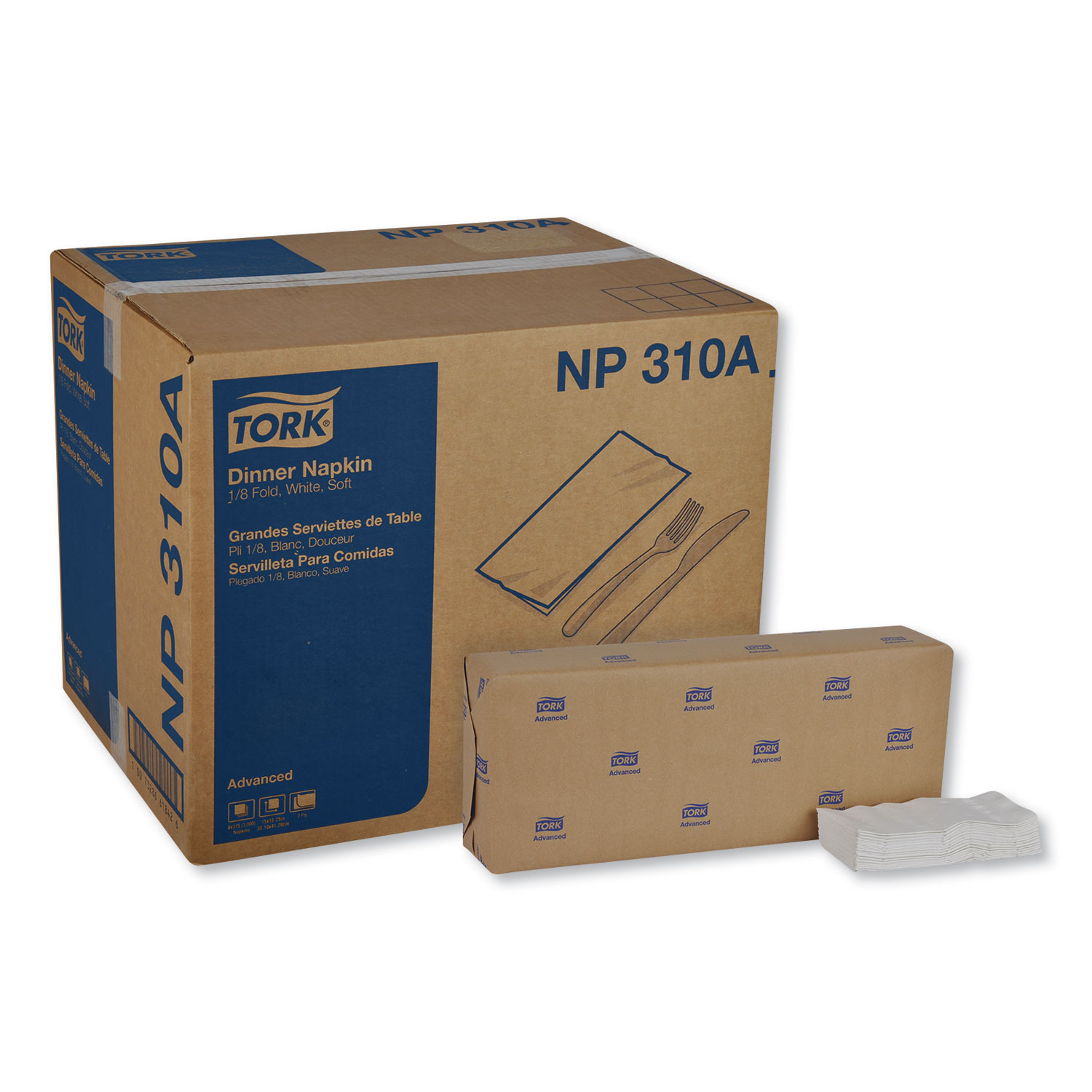  Tork NP310A Advanced Dinner Napkins, 2 Ply, 15 x 16.25, 1/8 Fold, White, 375/Packs, 8 Packs/Carton (TRKNP310A) 