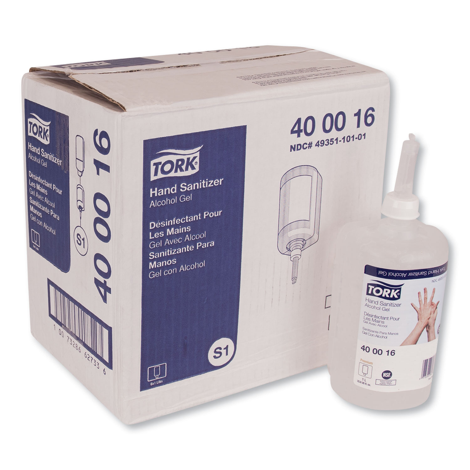  Tork 400016 Premium Alcohol Gel Hand Sanitizer, 1 L Bottle, Light Scent, 6/Carton (TRK400016) 