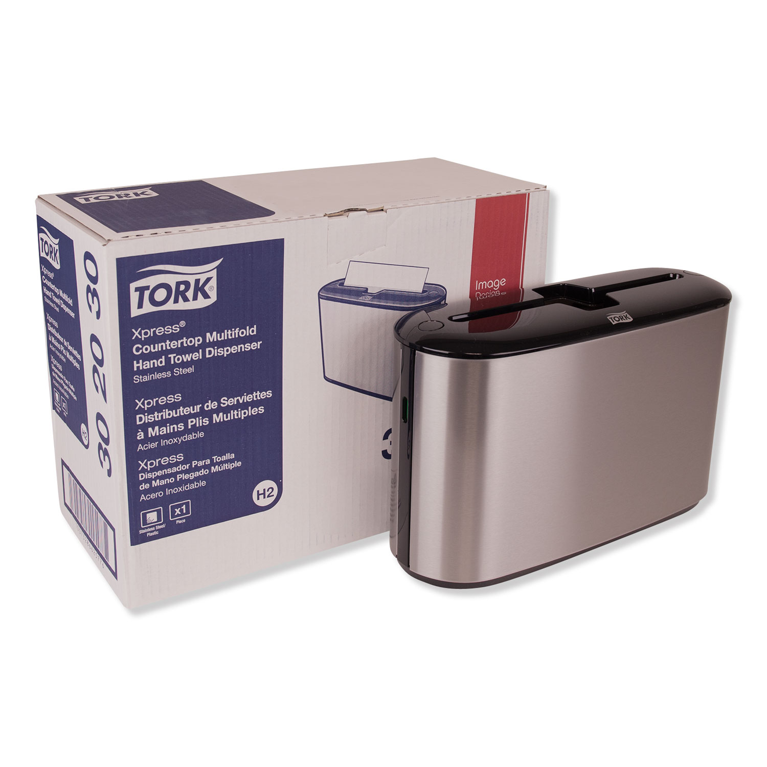  Tork 302030 Xpress Countertop Towel Dispenser, 12.68 x 4.56 x 7.92, Stainless Steel/Black (TRK302030) 