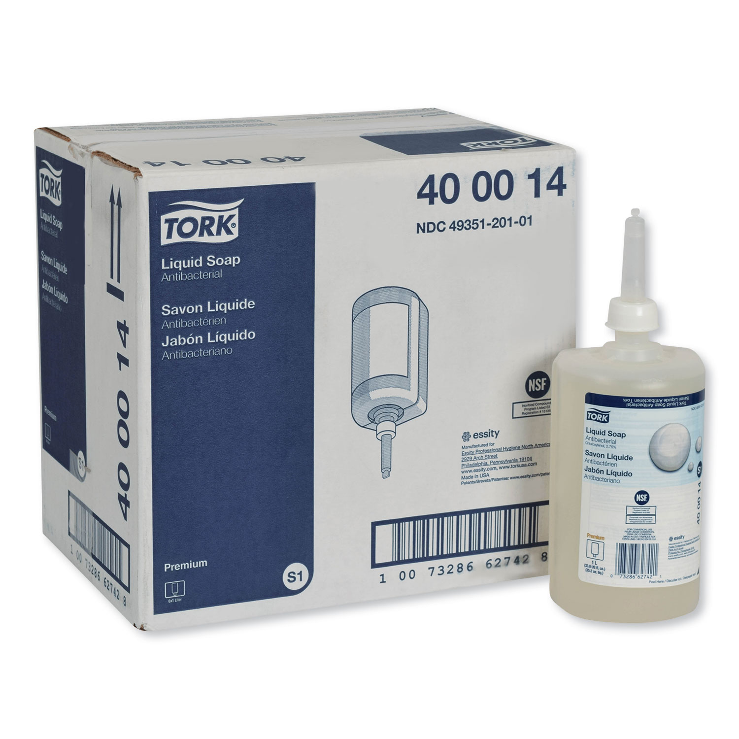  Tork 400014 Premium Antibacterial Soap, Unscented, 1 L, 6/Carton (TRK400014) 