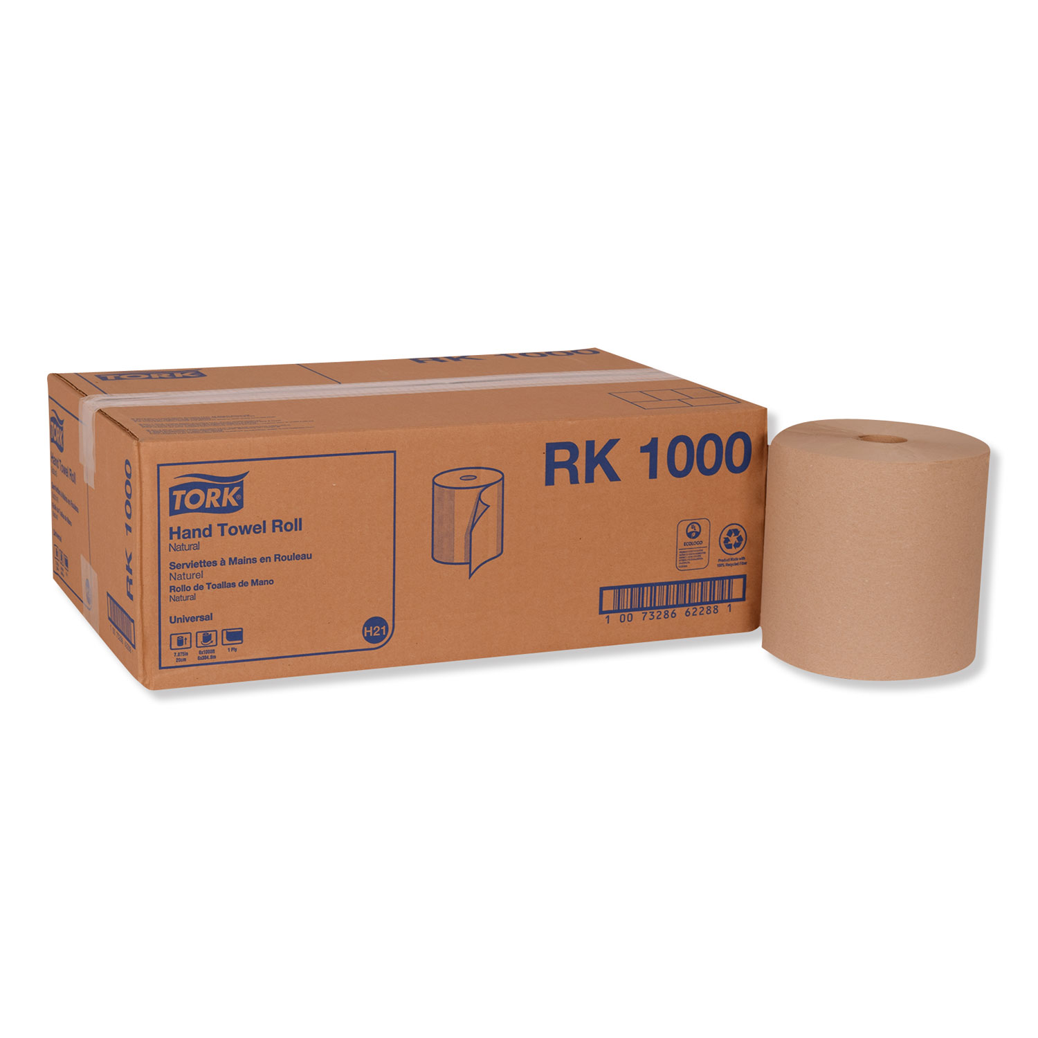  Tork RK1000 Hardwound Roll Towel, 7.88 x 1000 ft, Natural, 6 Rolls/Carton (TRKRK1000) 