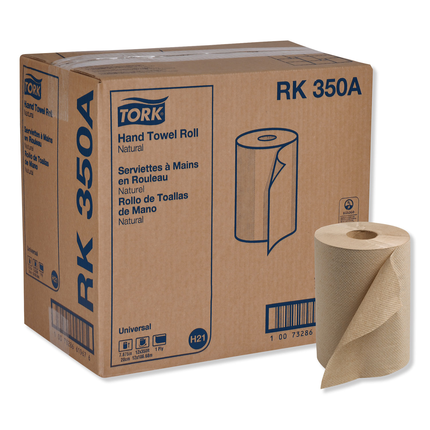  Tork RK350A Universal Hardwound Roll Towel, 7.88 x 350 ft, Natural, 12 Rolls/Carton (TRKRK350A) 