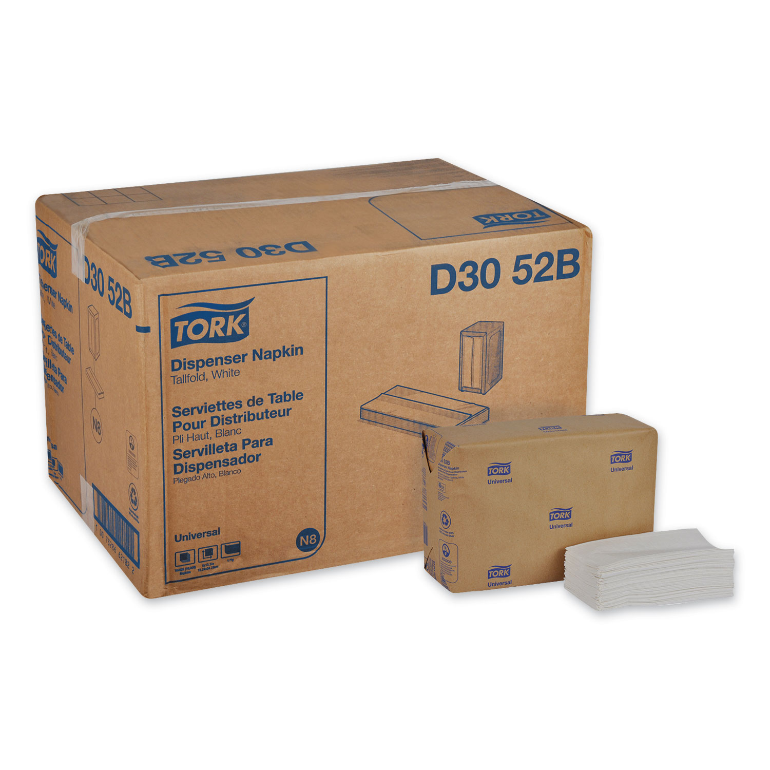  Tork D3052B Universal Tall-Fold Dispenser Napkins, 1-Ply, 6 x 13.5, White, 10000/Carton (TRKD3052B) 