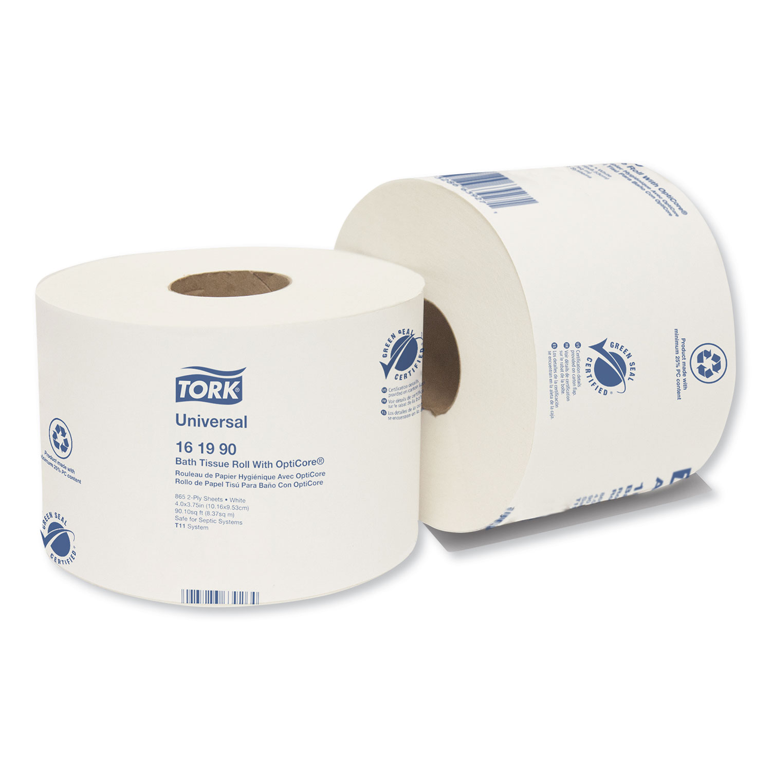  Tork 161990 Universal Bath Tissue Roll with OptiCore, Septic Safe, 2-Ply, White, 865 Sheets/Roll, 36/Carton (TRK161990) 