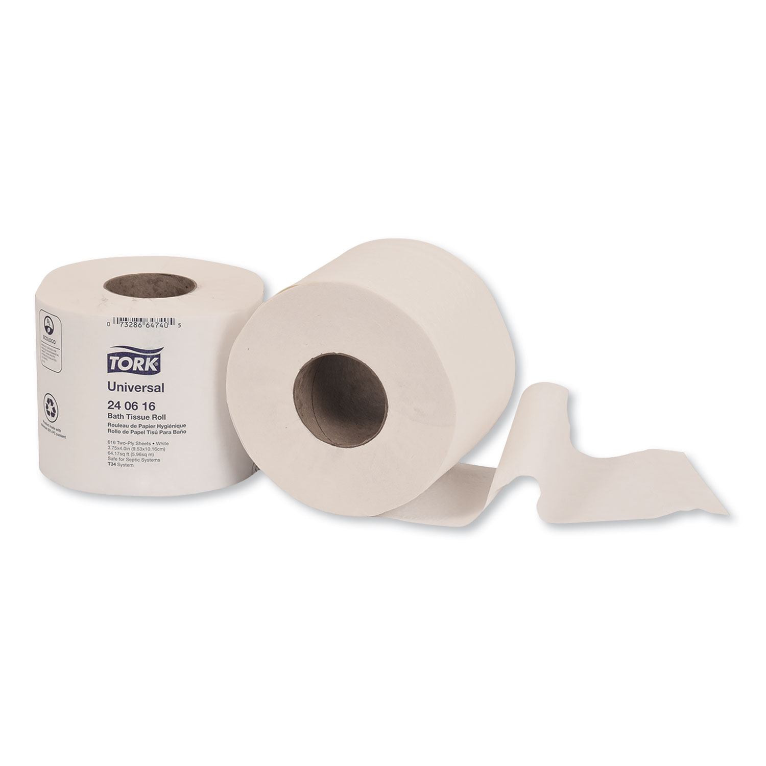  Tork 240616 Universal Bath Tissue, Septic Safe, 2-Ply, White, 616 Sheets/Roll, 48 Rolls/Carton (TRK240616) 