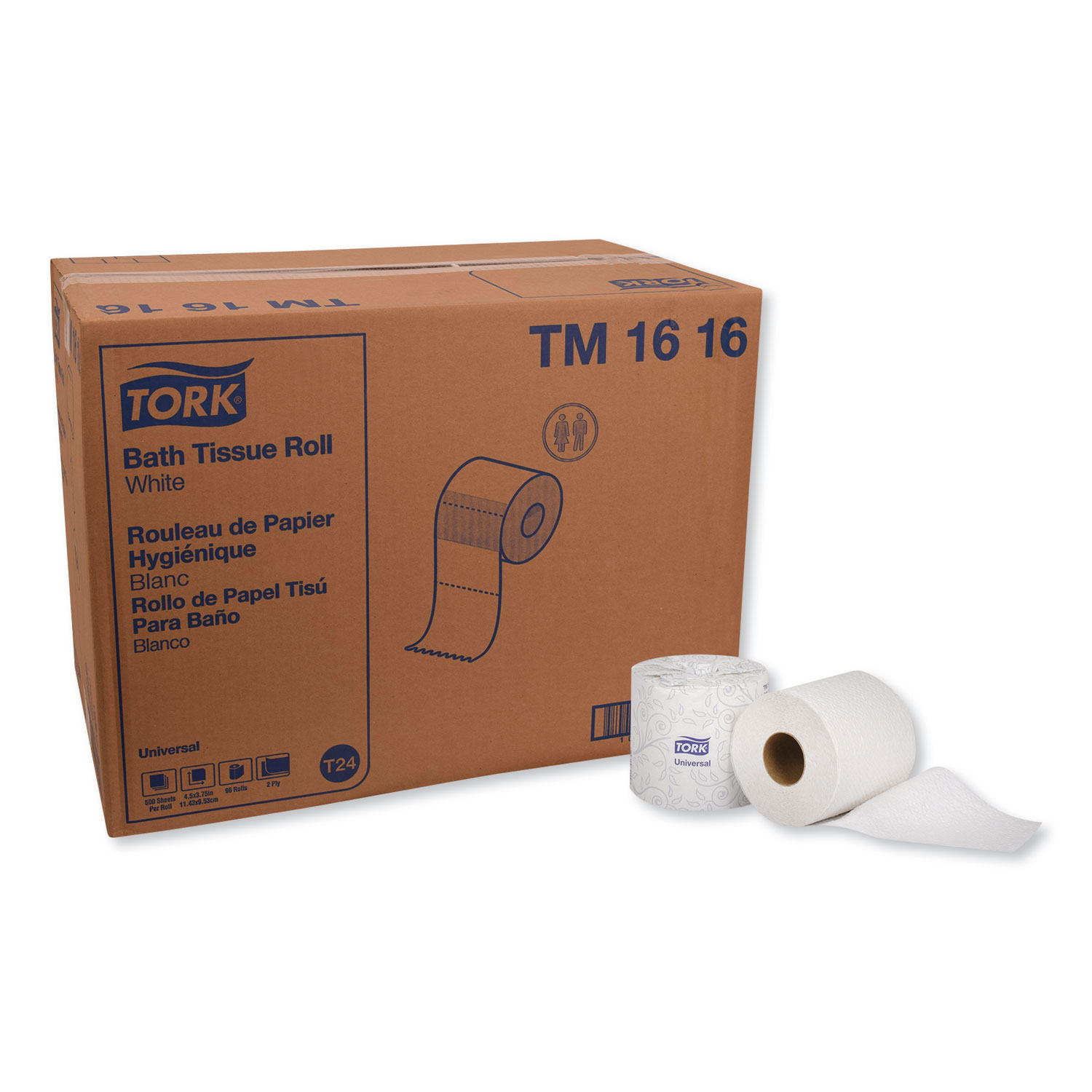  Tork TM1616 Universal Bath Tissue, Septic Safe, 2-Ply, White, 500 Sheets/Roll, 96 Rolls/Carton (TRKTM1616) 