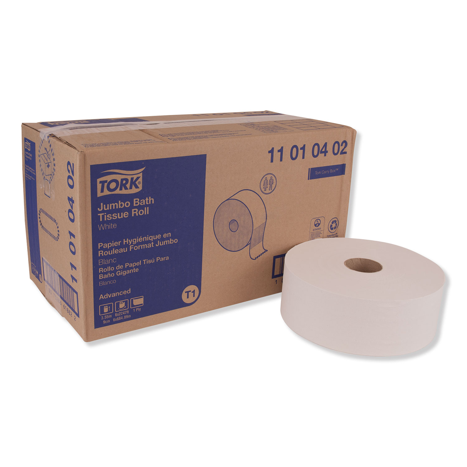  Tork 11010402 Advanced Jumbo Roll Bath Tissue, Septic Safe, 1-Ply, White, 3.48 x 2247 ft, 6 Rolls/Carton (TRK11010402) 