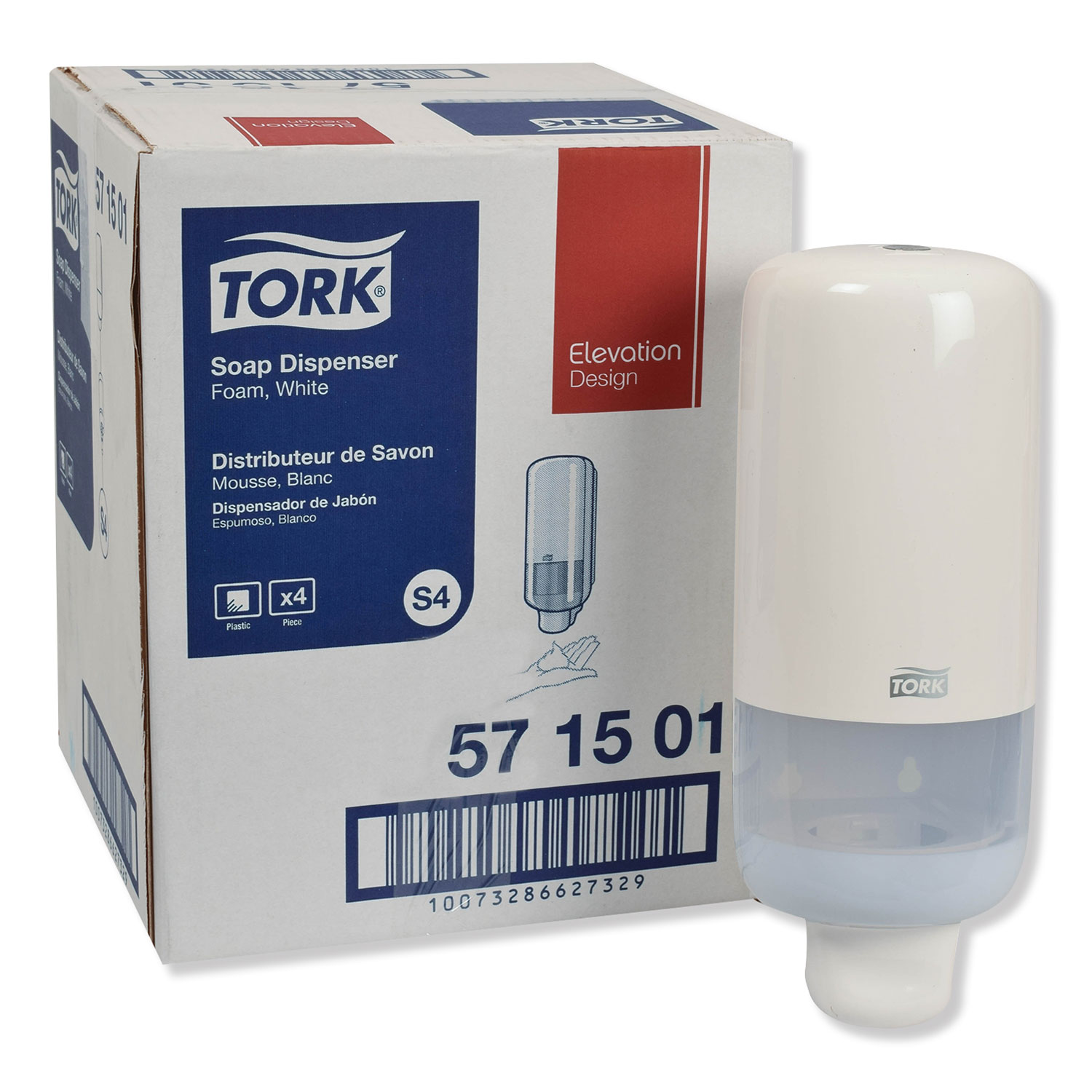  Tork 571501 Foam Skincare Manual Dispenser, 1 L Bottle; 33 oz Bottle, 4.45 x 4.13 x 11.26, White, 4/Carton (TRK571501) 