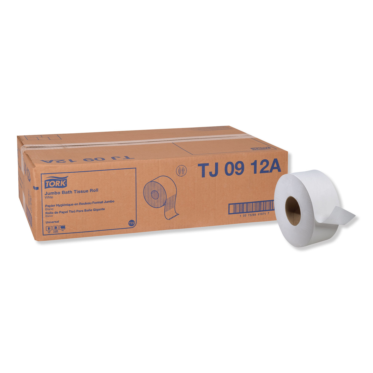  Tork TJ0912A Universal Jumbo Bath Tissue, Septic Safe, 1-Ply, White, 3.48 x 2,000 ft, 12 Roll/Carton (TRKTJ0912A) 