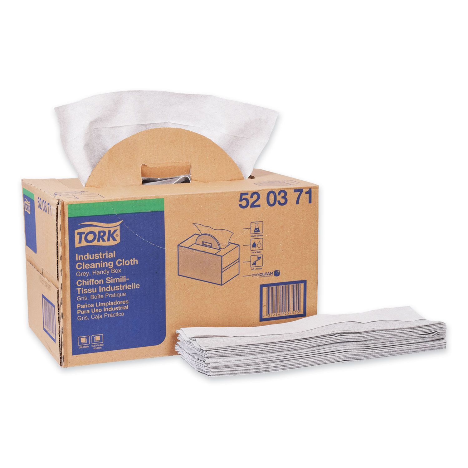  Tork 520371 Industrial Cleaning Cloth Handy Box, 1-Ply, 14 x 16.9, Gray, 280/Pack (TRK520371) 