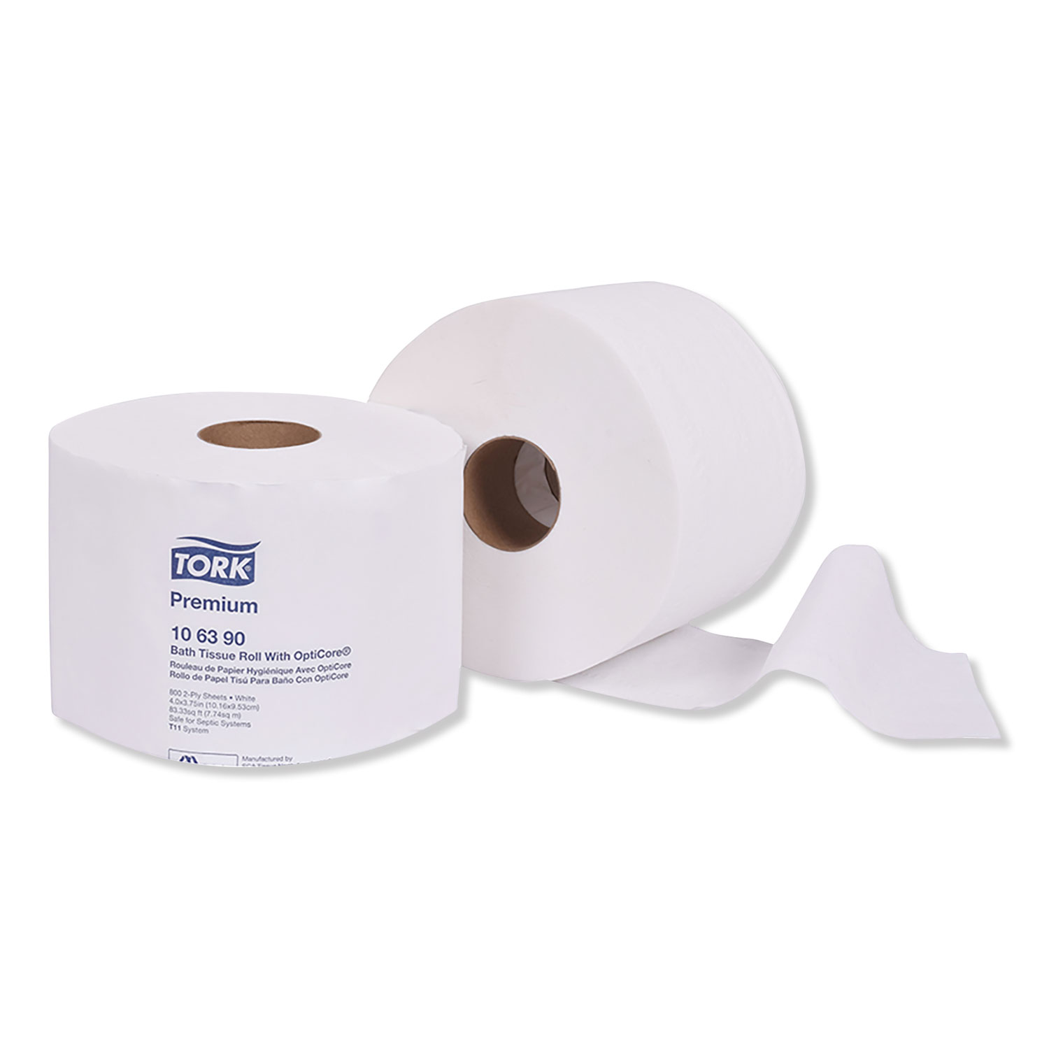  Tork 106390 Premium Bath Tissue Roll with OptiCore, Septic Safe, 2-Ply, White, 800 Sheets/Roll, 36/Carton (TRK106390) 
