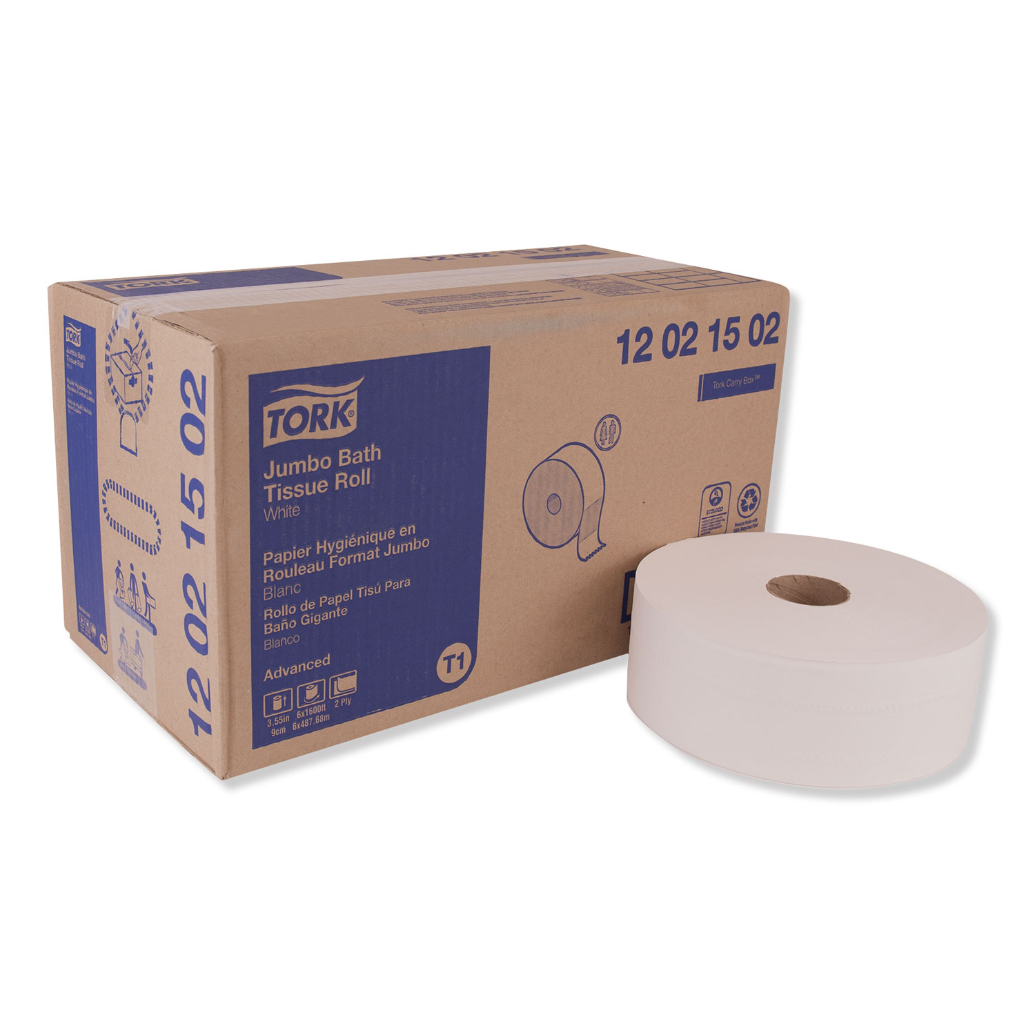  Tork 12021502 Advanced Jumbo Bath Tissue, Septic Safe, 2-Ply, White, 1600 ft/Roll, 6 Rolls/Carton (TRK12021502) 