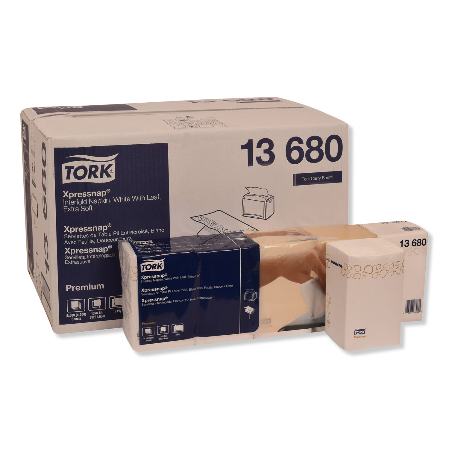  Tork 13680 Premium Xpressnap Interfold Dispenser Napkins, 2-Ply,13x8.5, White,500/PK,8PK/CT (TRK13680) 