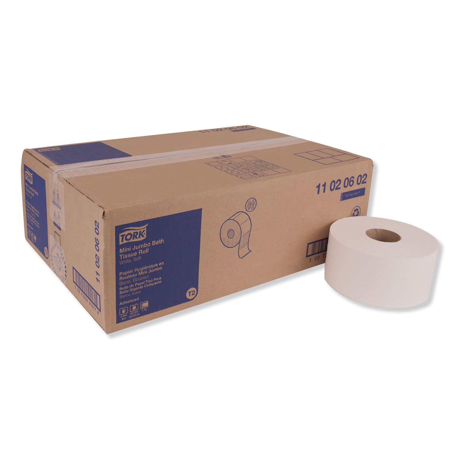  Tork 11020602 Advanced Jumbo Bath Tissue, Septic Safe, 2-Ply, White, 3.48 x 751 ft, 12 Rolls/Carton (TRK11020602) 