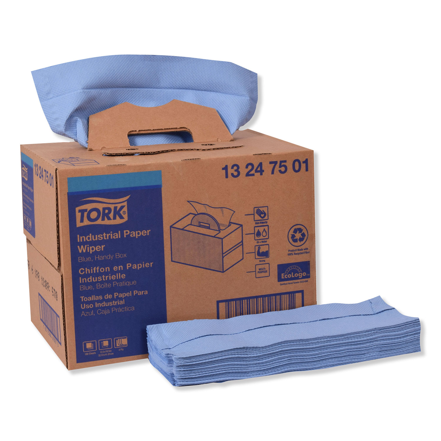  Tork 13247501 Industrial Paper Wiper, 4-Ply, 12.8 x 16.5, Blue, 180/Carton (TRK13247501) 