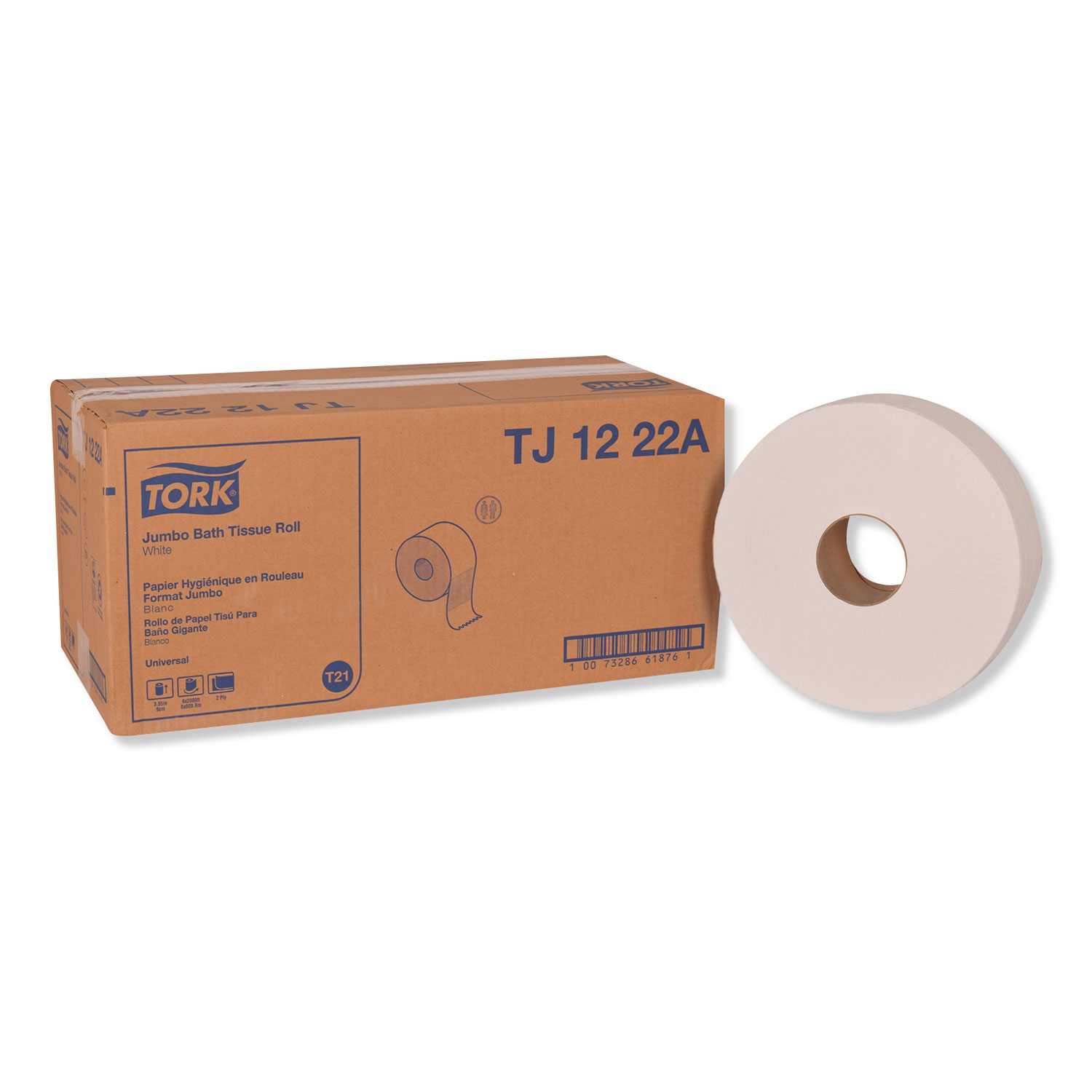  Tork TJ1222A Universal Jumbo Bath Tissue, Septic Safe, 2-Ply, White, 3.48 x 2,000 ft, 6/Carton (TRKTJ1222A) 