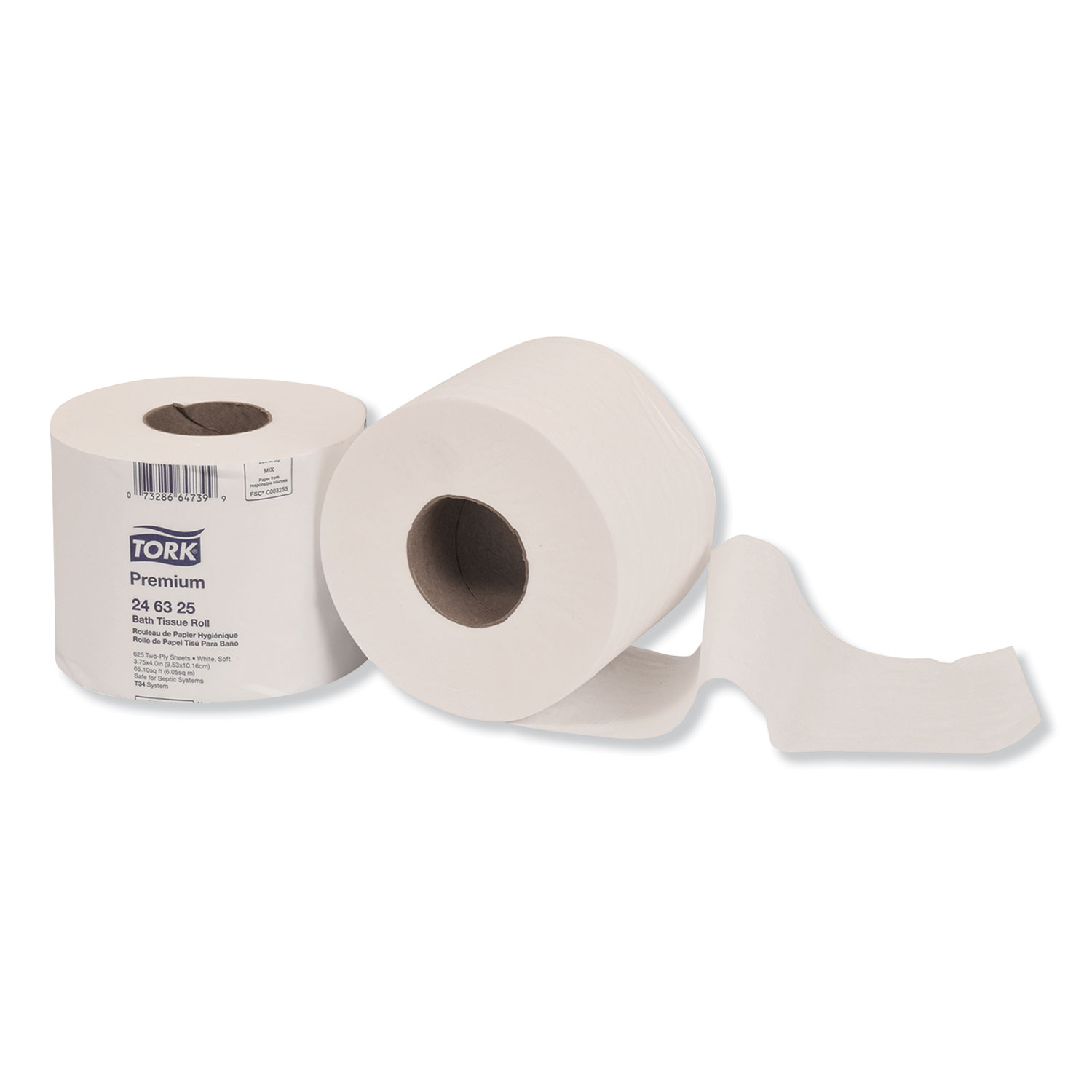  Tork 246325 Premium Bath Tissue, Septic Safe, 2-Ply, White, 625 Sheets/Roll, 48 Rolls/Carton (TRK246325) 