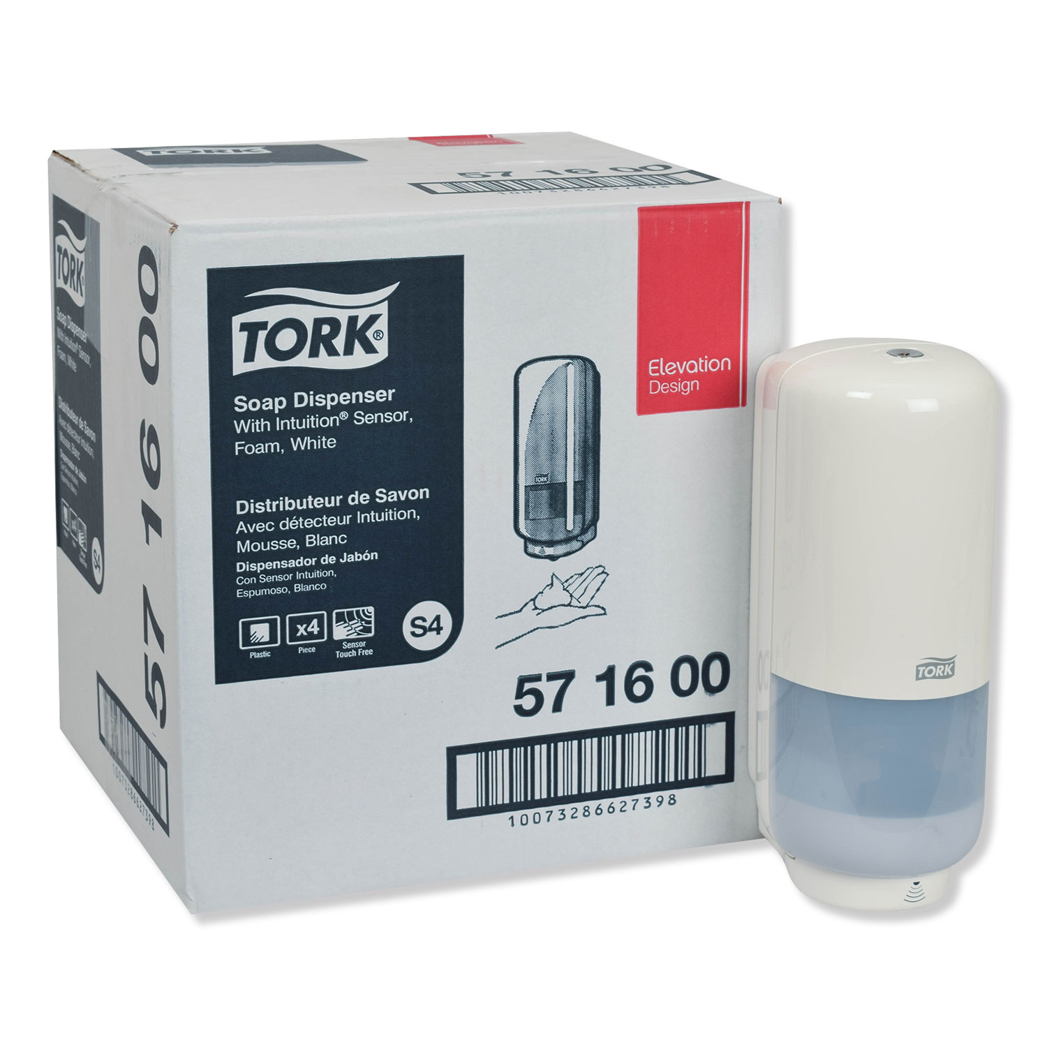  Tork 571600 Elevation Foam Skincare Auto Dispenser with Intuition Sensor, 1 L/33 oz, 4.45 x 5.12 x 10.94, White, 4/Carton (TRK571600) 
