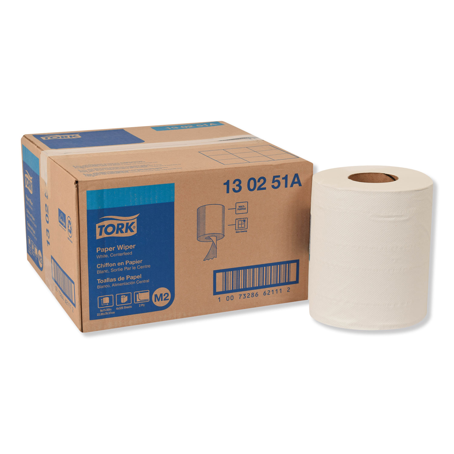  Tork 130251A Paper Wiper, Centerfeed, 2-Ply, 9 x 15.5, White, 325/Roll, 4/Carton (TRK130251A) 
