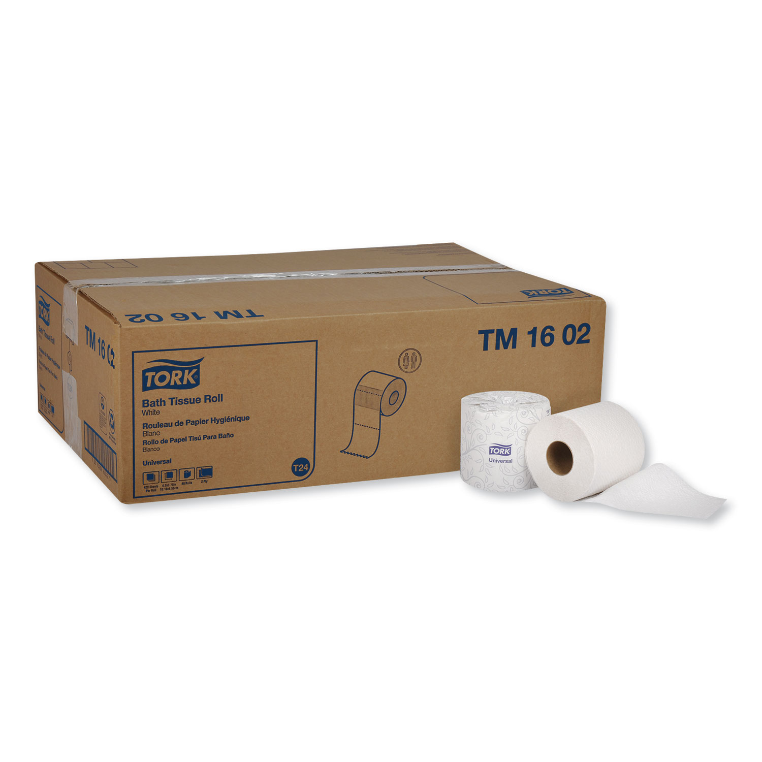  Tork TM1602 Universal Bath Tissue, Septic Safe, 2-Ply, White, 420 Sheets/Roll, 48 Rolls/Carton (TRKTM1602) 