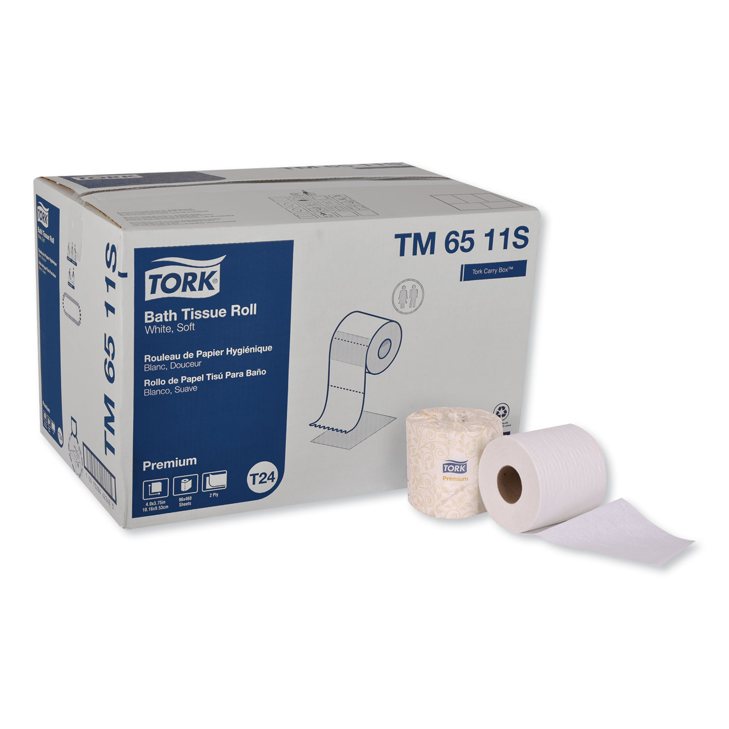  Tork TM6511S Premium Bath Tissue, Septic Safe, 2-Ply, White, 460 Sheets/Roll, 96 Rolls/Carton (TRKTM6511S) 