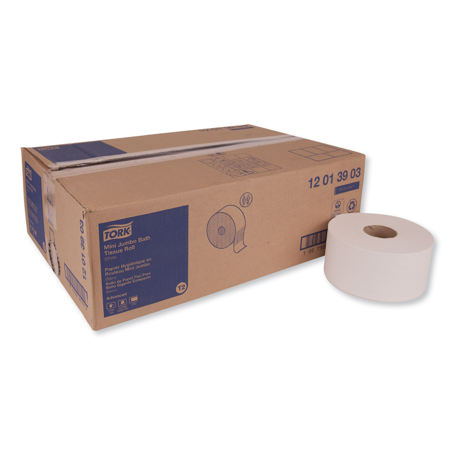  Tork 12013903 Advanced Jumbo Bath Tissue, Septic Safe, 1-Ply, White, 3.48 x 1200 ft ,12 Rolls/Carton (TRK12013903) 