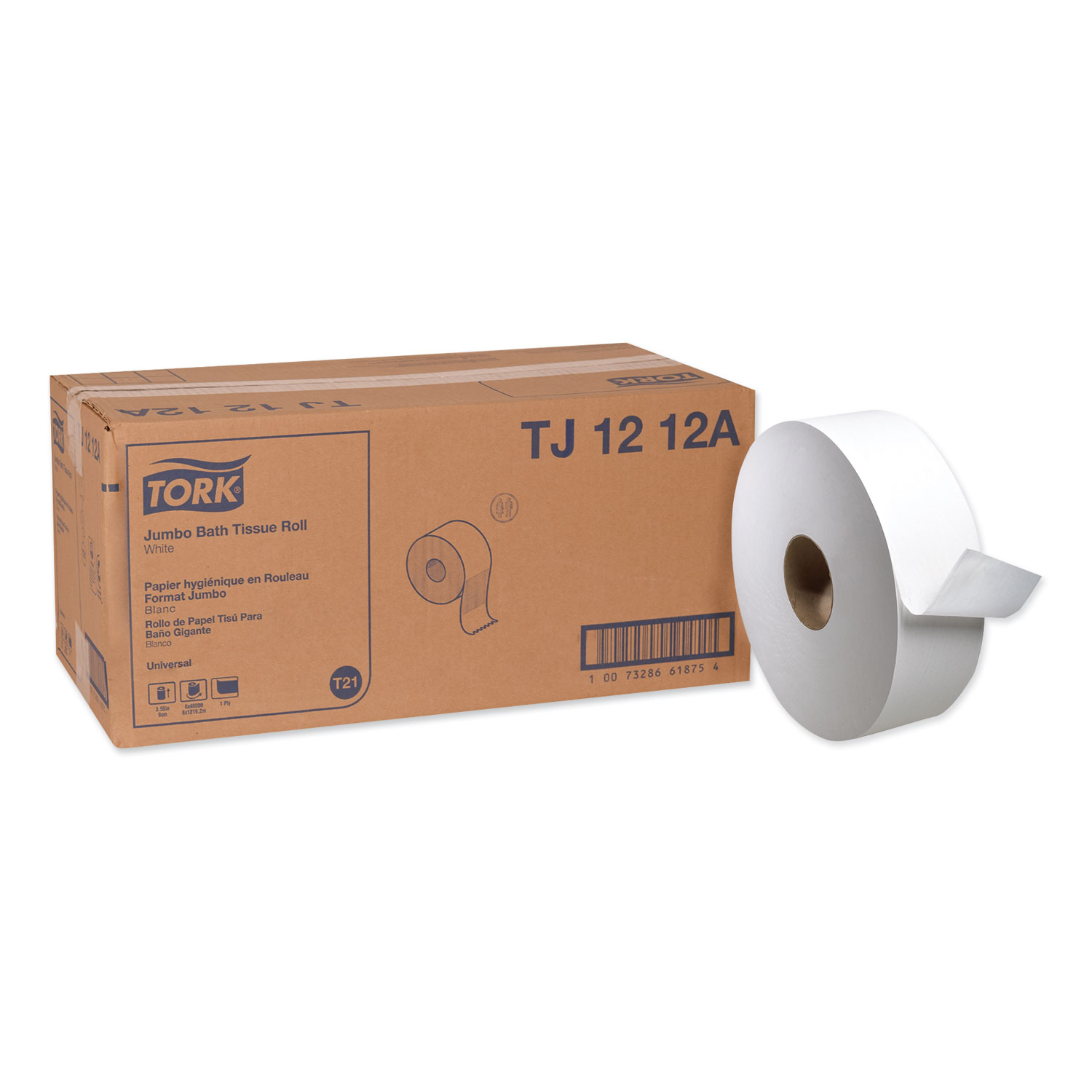  Tork TJ1212A Universal Jumbo Bath Tissue, Septic Safe, 1-Ply, White, 3.48 x 4,000 ft, 6/Carton (TRKTJ1212A) 