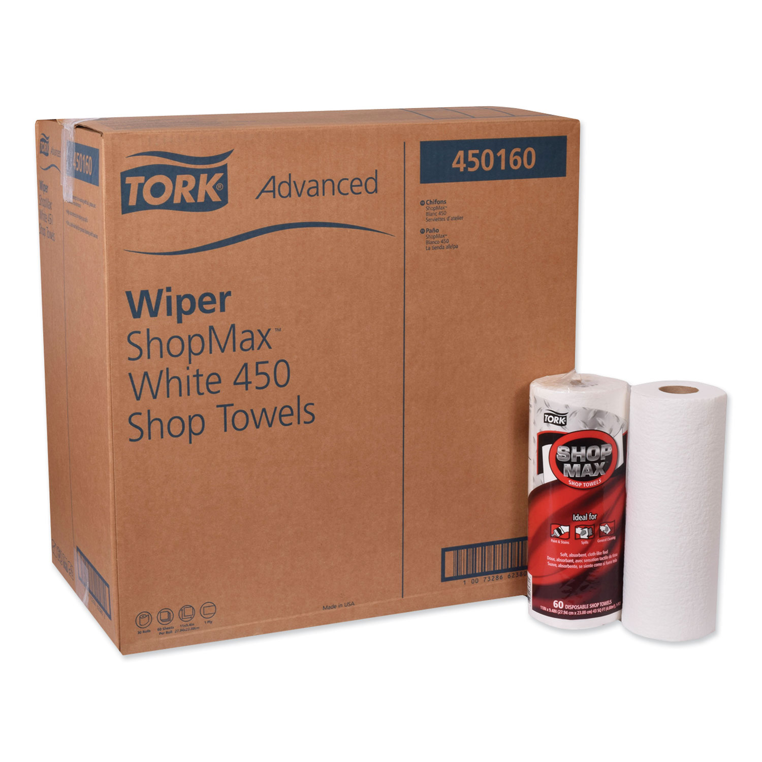  Tork 450160 Advanced ShopMax Wiper 450, 11 x 9.4, White, 60/Roll, 30 Rolls/Carton (TRK450160) 