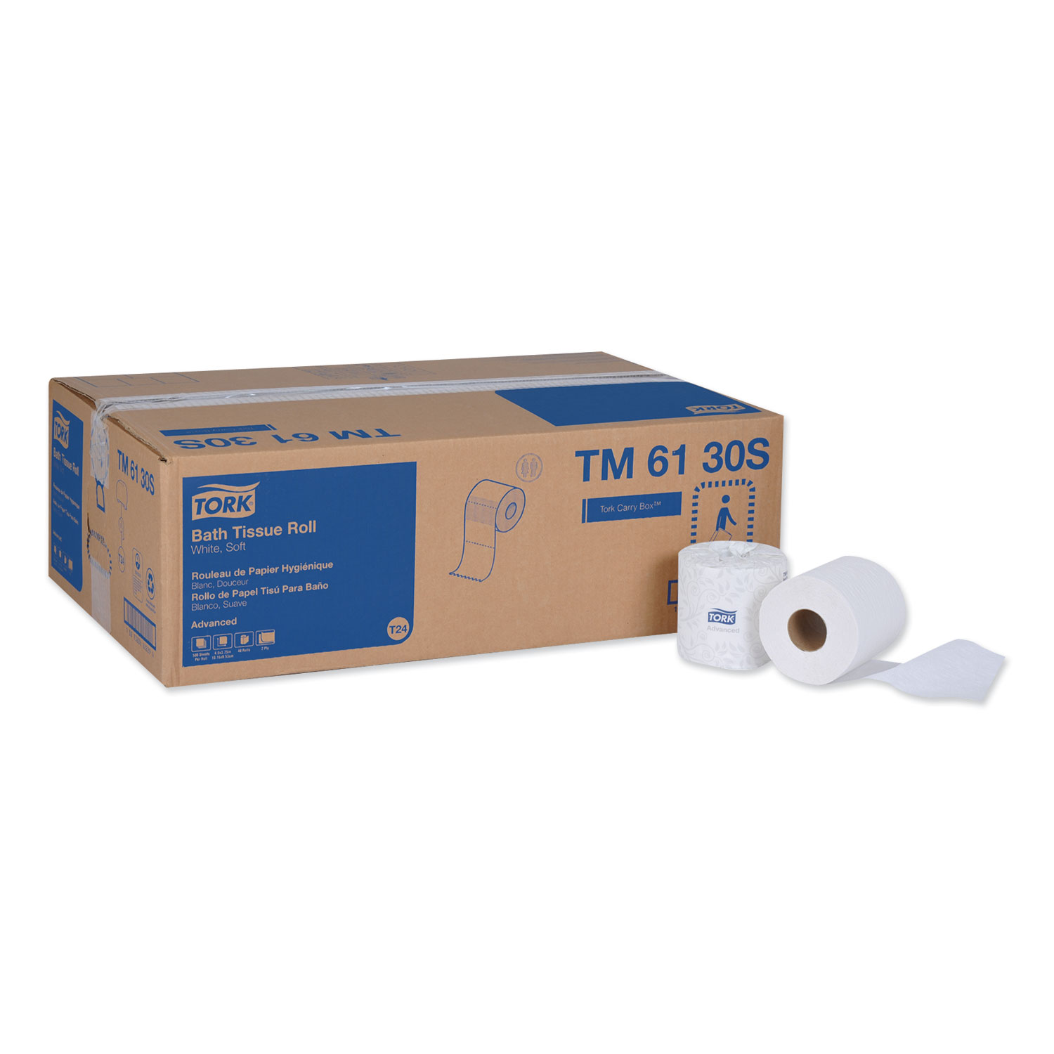  Tork TM6130S Advanced Bath Tissue, Septic Safe, 2-Ply, White, 500 Sheets/Roll, 48 Rolls/Carton (TRKTM6130S) 