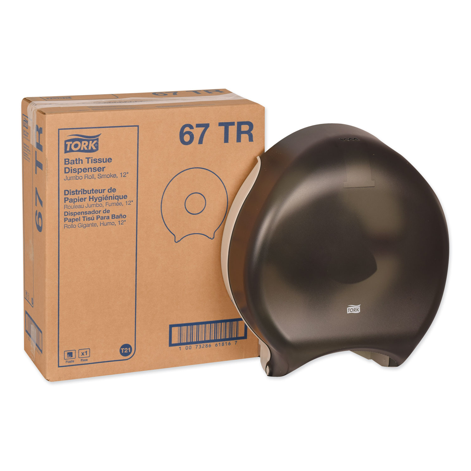  Tork 67TR Jumbo Bath Tissue Dispenser, 12.9 x 5.8 x 14.9, Smoke (TRK67TR) 