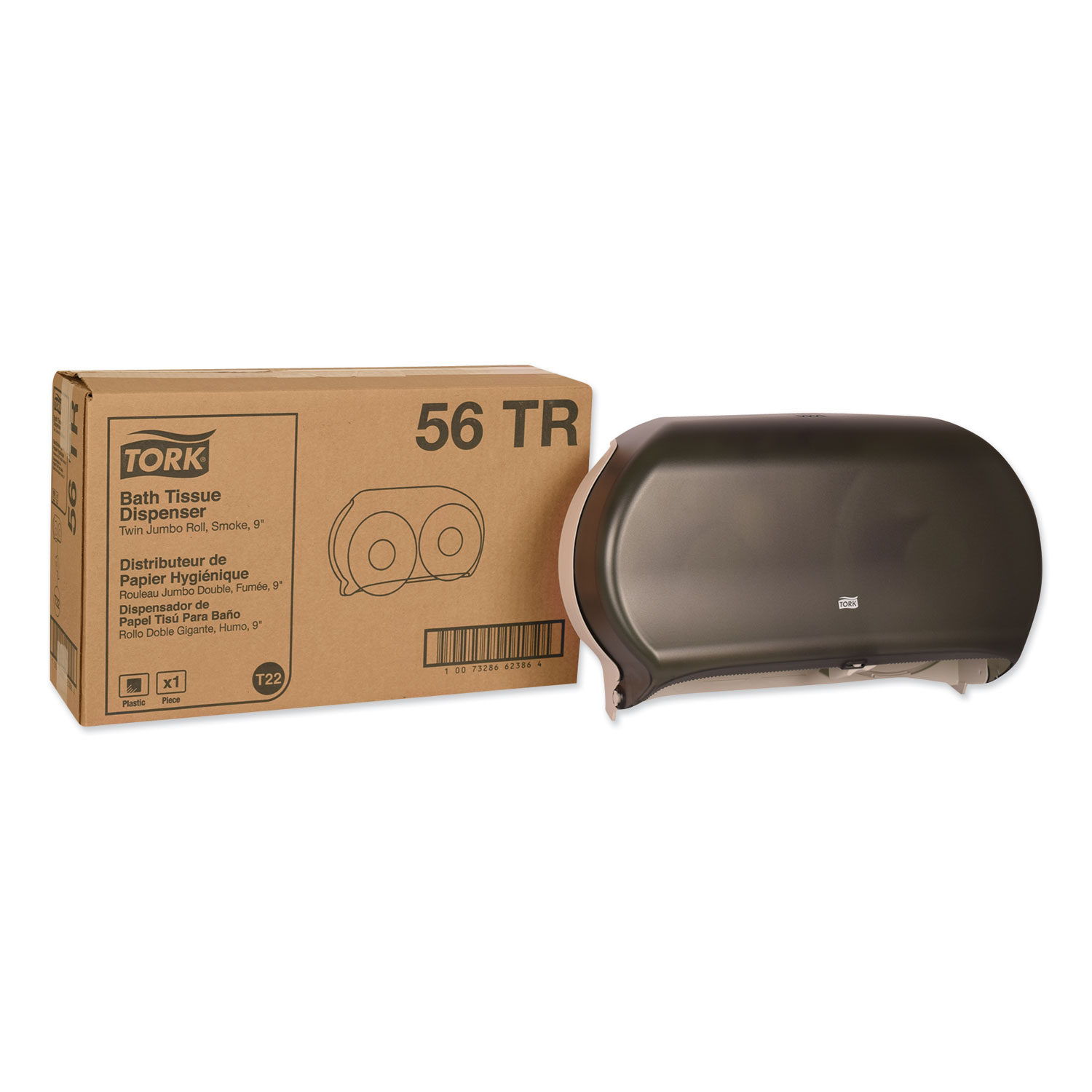  Tork 56TR Twin Jumbo Roll Bath Tissue Dispenser, 19.29 x 5.51 x 11.83, Smoke/Gray (TRK56TR) 