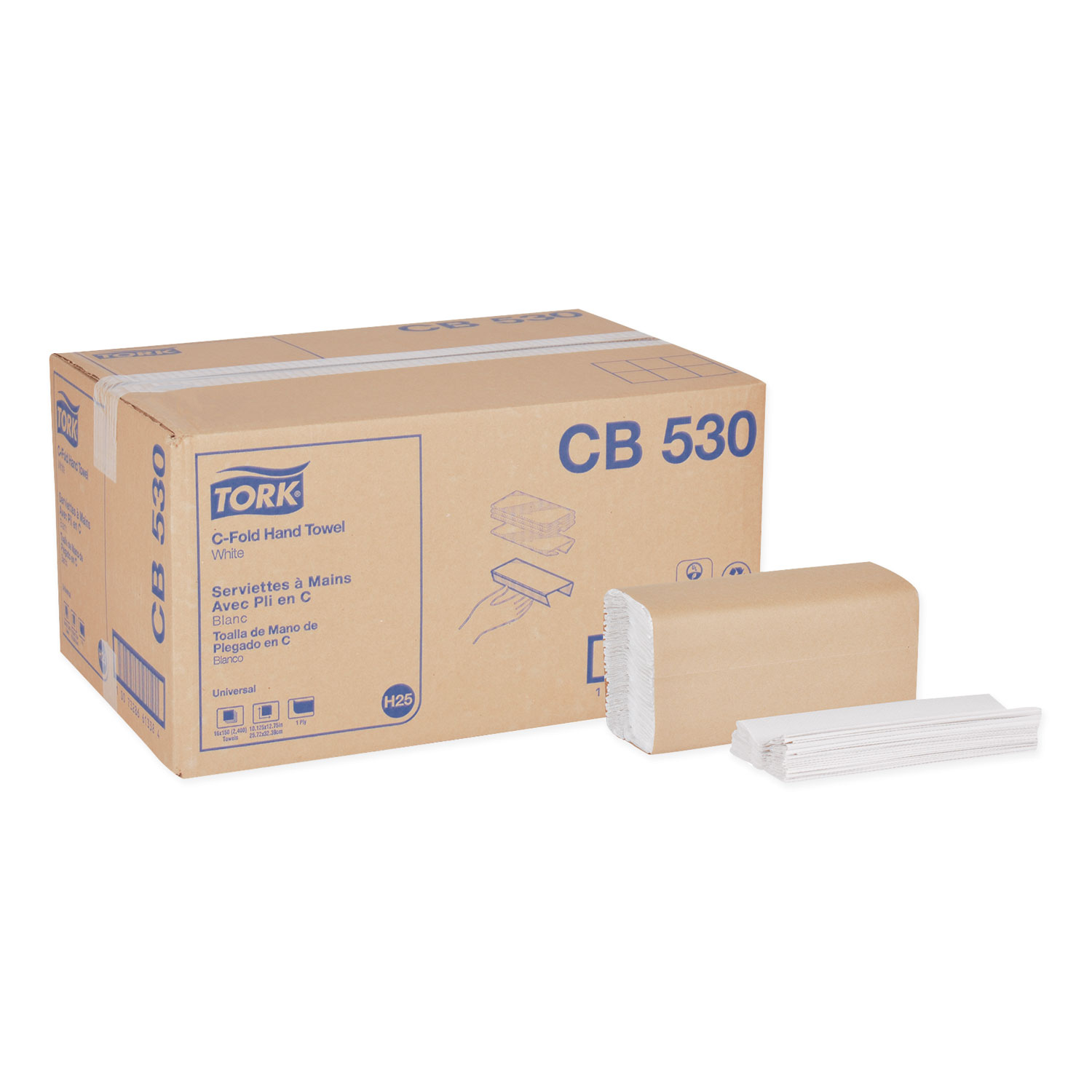  Tork CB530 Universal C-Fold Hand Towel, 1-Ply, 10.13 x 12.75, White, 150/Pack, 16 Packs/Carton (TRKCB530) 