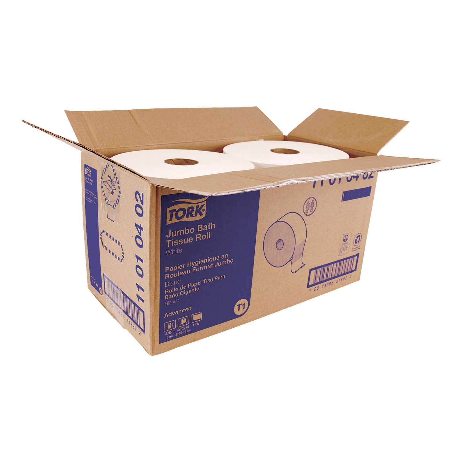 Advanced Jumbo Roll Bath Tissue, 1-Ply, White, 2247 ft/Roll, 6 Rolls/Carton