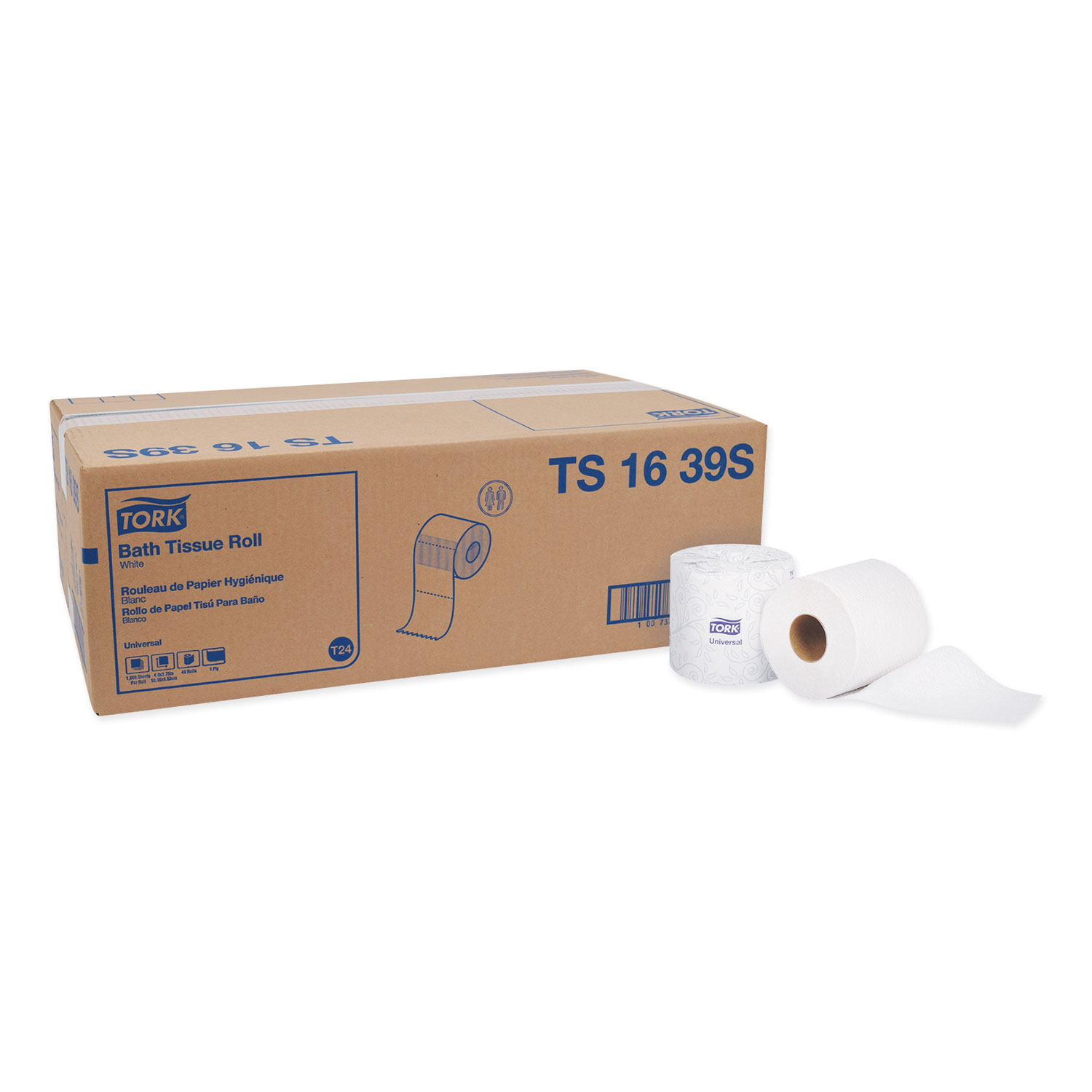 Tork TS1639S Universal Bath Tissue, Septic Safe, 1-Ply, White, 1000 Sheets/Roll, 48 Rolls/Carton (TRKTS1639S) 
