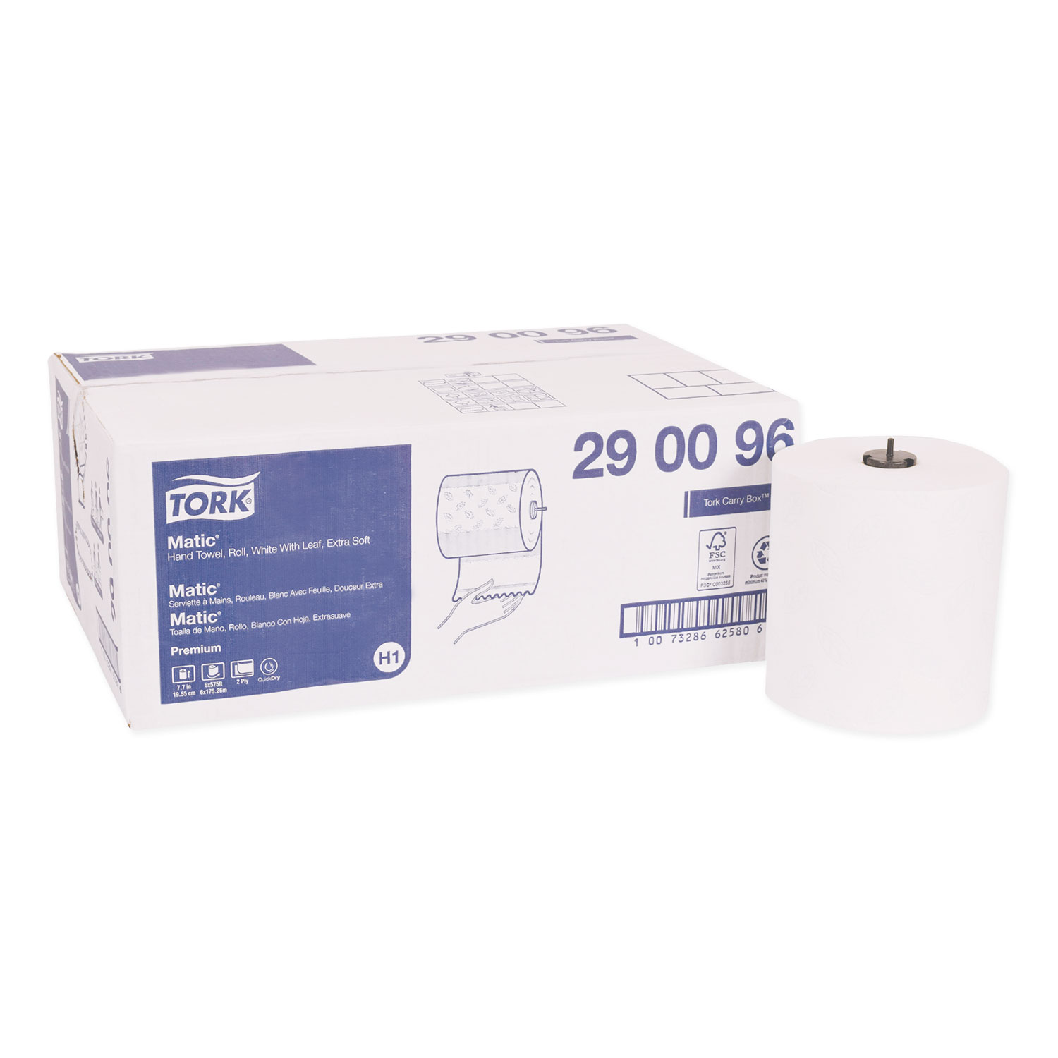  Tork 290096 Premium Soft Matic Hand Towel Roll, 2-Ply, 7.7 x 9.8, White, 704/Roll, 6/Carton (TRK290096) 