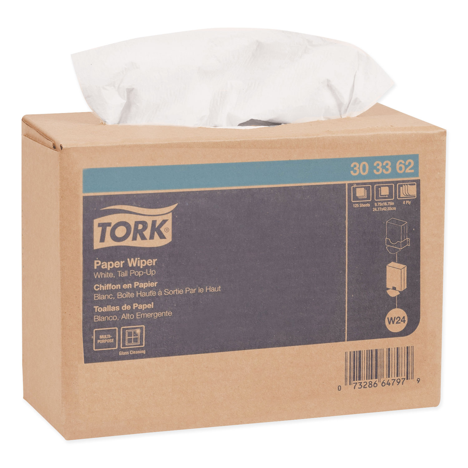  Tork 303362 Multipurpose Paper Wiper, 9.75 x 16.75, White, 125/Box, 8 Boxes/Carton (TRK303362) 