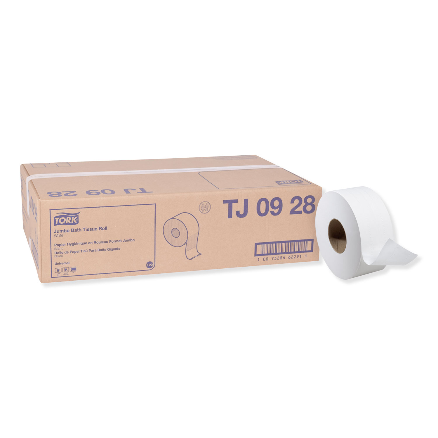  Tork TJ0928 Universal Jumbo Bath Tissue, Septic Safe, 2-Ply, White, 3.48 x 750 ft, 12 Rolls/Carton (TRKTJ0928) 