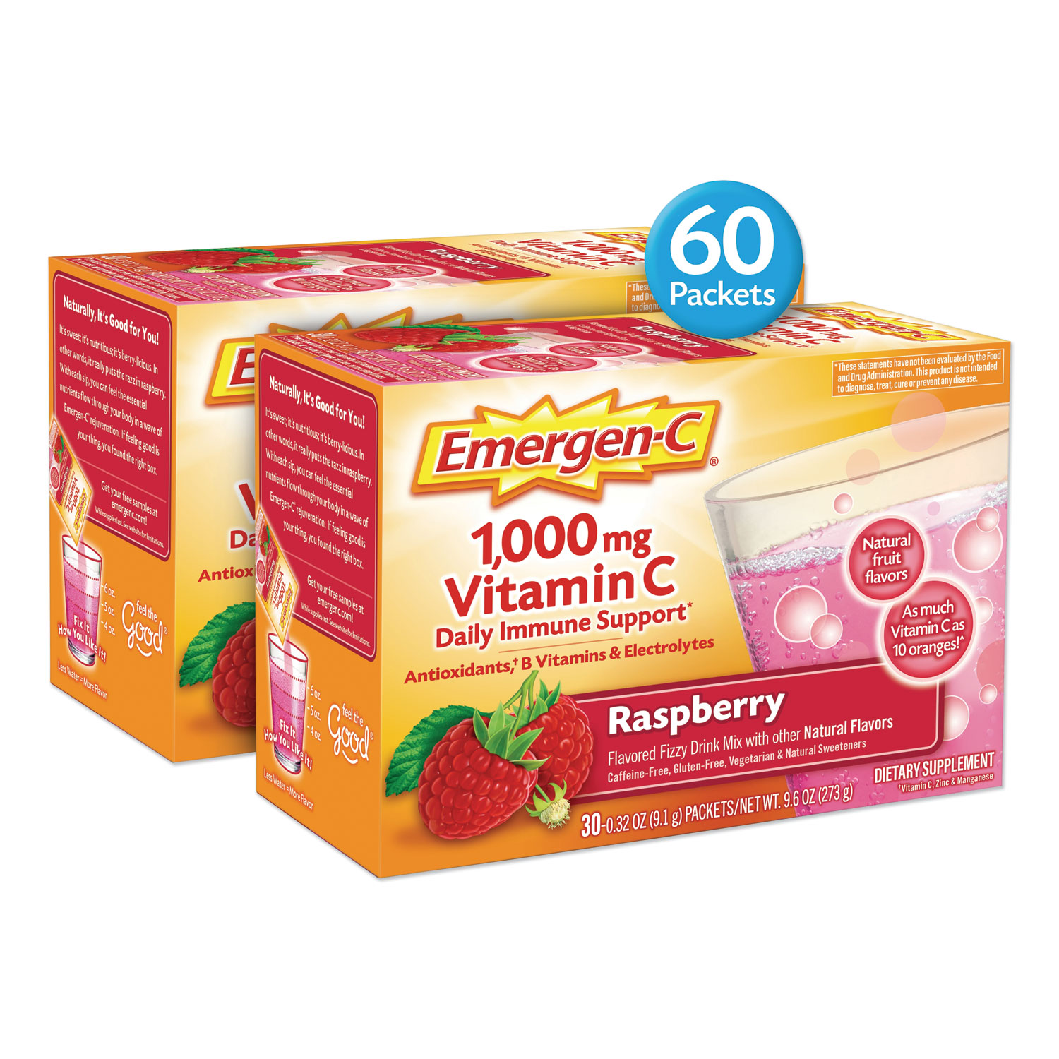  Emergen-C 139052 Immune Defense Drink Mix, Raspberry, 0.32 oz Packet, 60/Pack (ALA139052) 