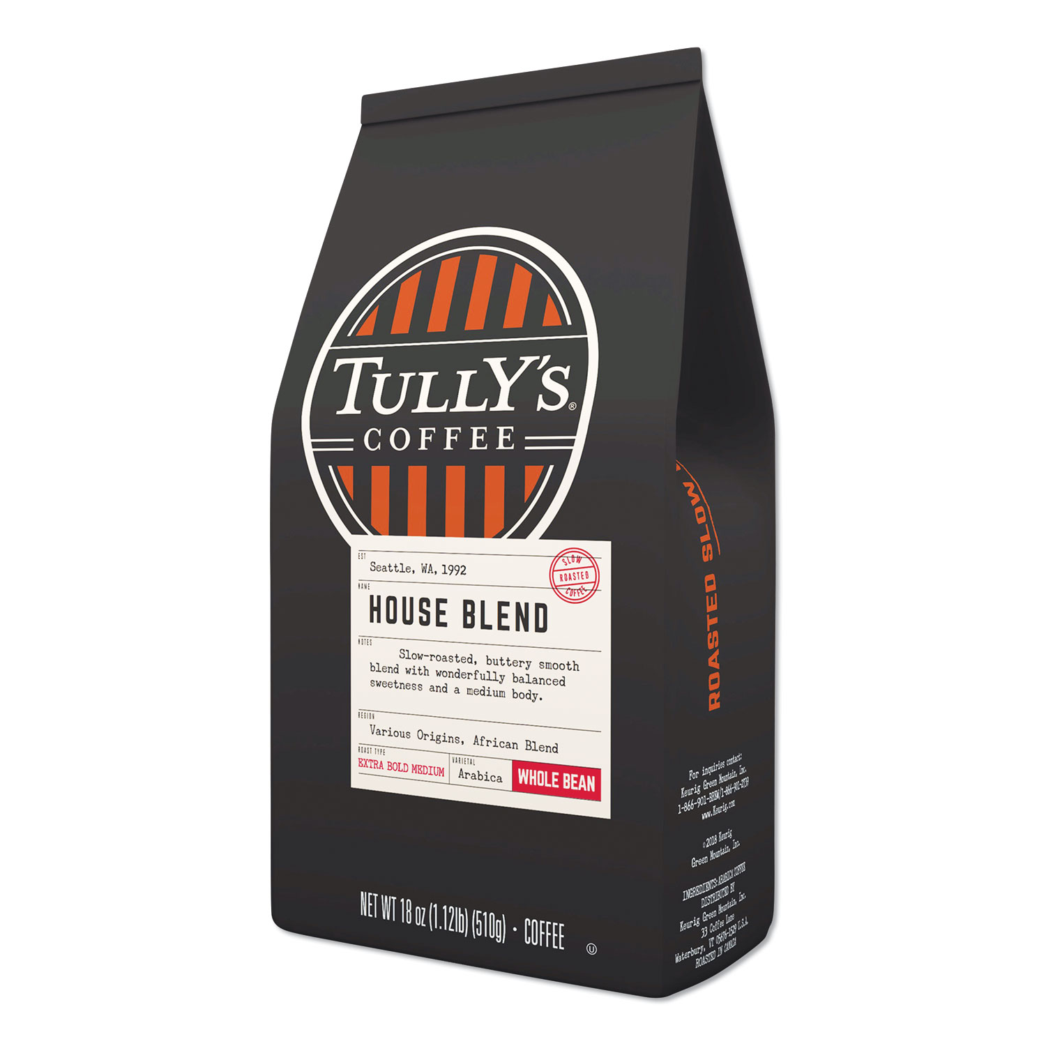  Tully's Coffee 7139 House Blend Whole Bean Coffee, 18 oz Bag, 6/Carton (GMT7139) 