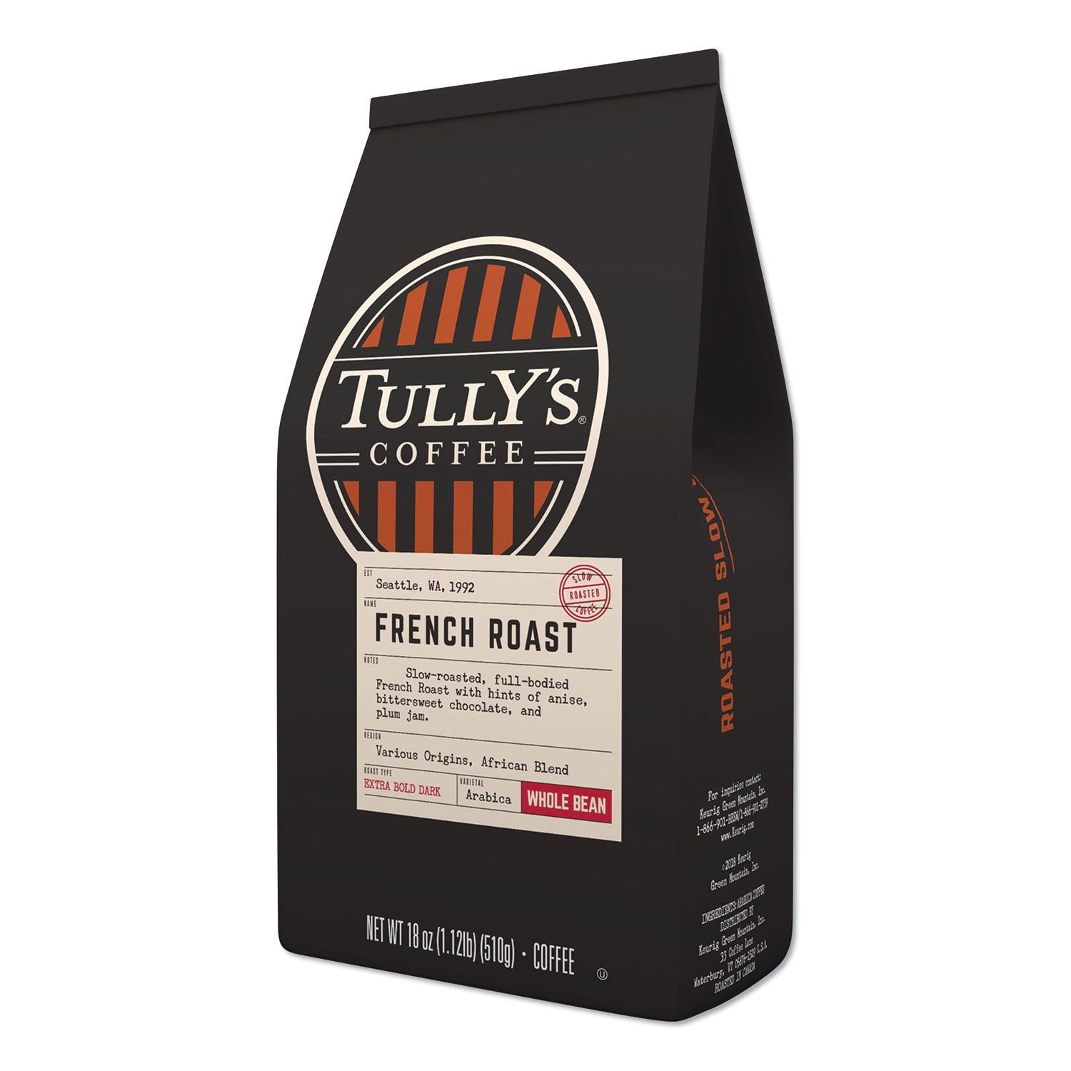  Tully's Coffee 7573 French Roast Whole Bean Coffee, 18 oz Bag, 6/Carton (GMT7573) 
