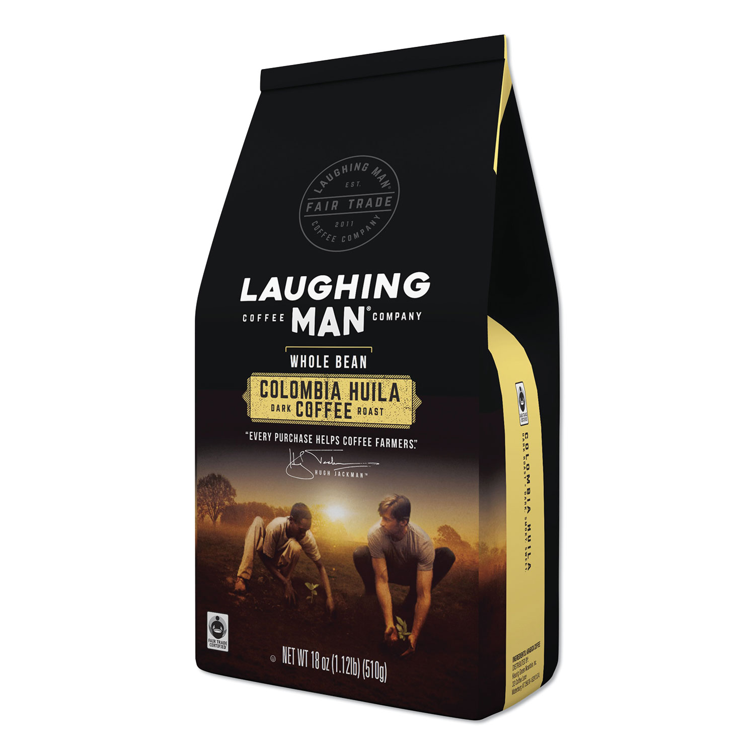  Laughing Man Coffee Company 7677 Colombian Huila Whole Bean Coffee, 18 oz Bag, 6/Carton (GMT7677) 