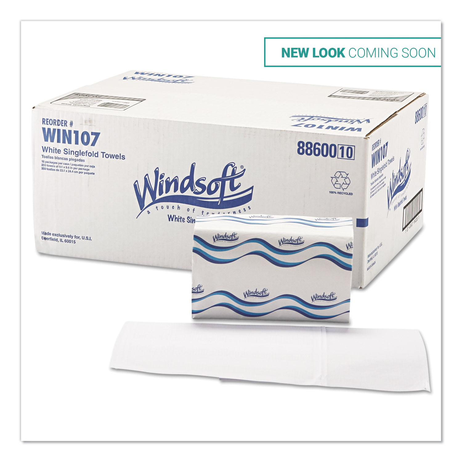  Windsoft W107A Singlefold Towels, 1 Ply, 9.5 x 9, White, 250/Pack, 16 Packs/Carton (WIN107) 
