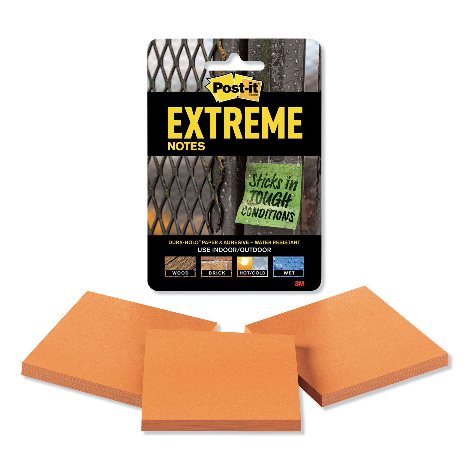  Post-it Extreme Notes XTRM333TRYOG Water-Resistant Self-Stick Notes, Orange, 3 x 3, 45 Sheets, 3/Pack (MMMXTRM333TRYOG) 