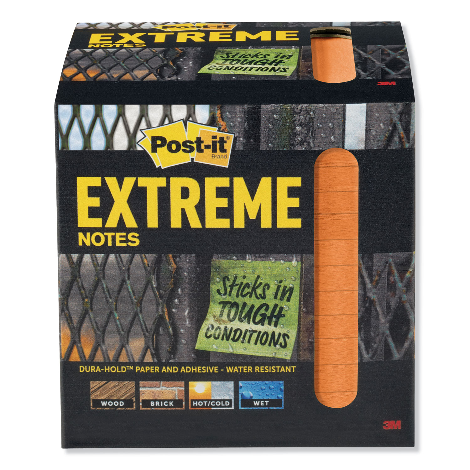  Post-it Extreme Notes XTRM3312TRYO Water-Resistant Self-Stick Notes, Orange, 3 x 3, 45 Sheets, 12/Pack (MMMXTRM3312TRYO) 