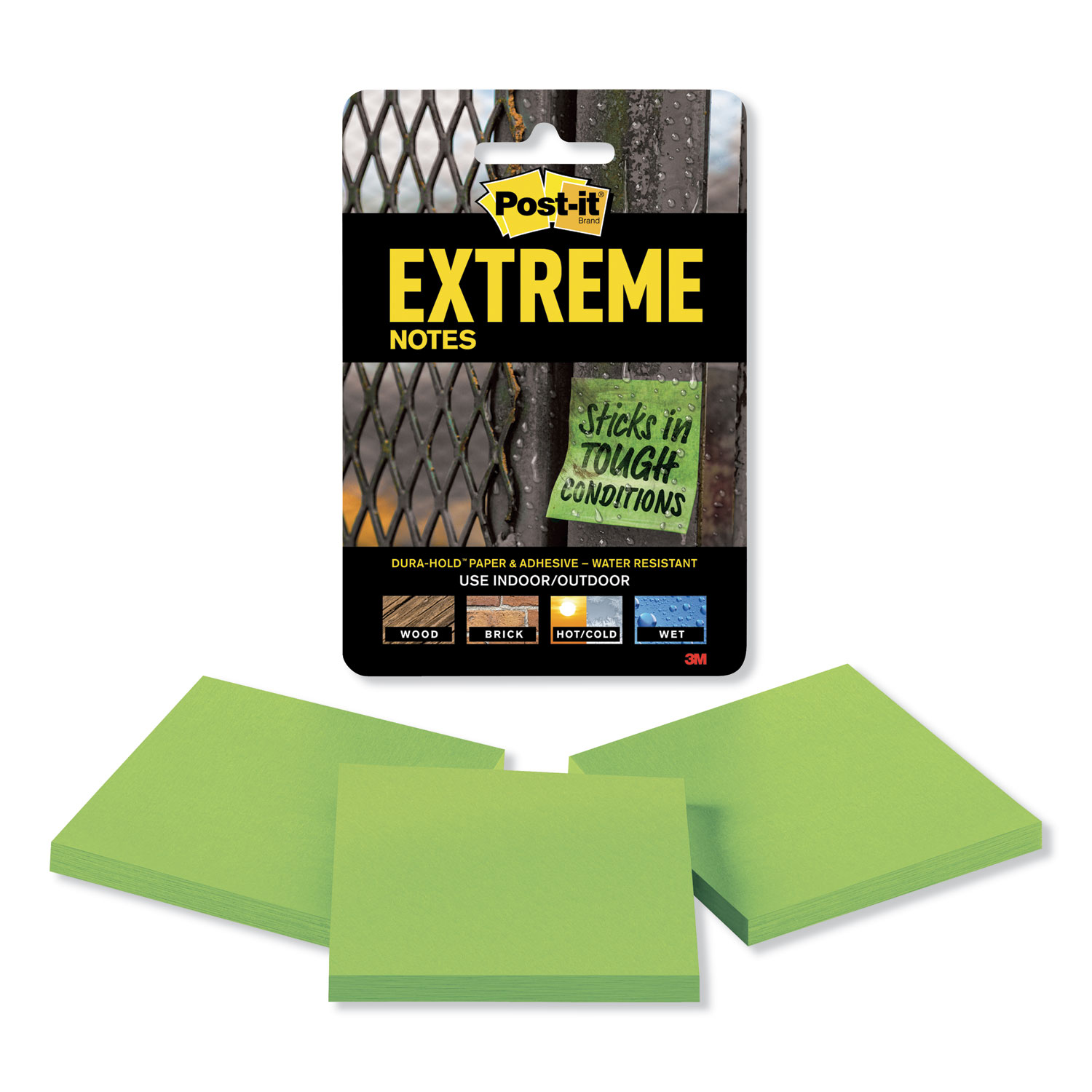  Post-it Extreme Notes XTRM333TRYGN Water-Resistant Self-Stick Notes, Green, 3 x 3, 45 Sheets, 3/Pack (MMMXTRM333TRYGN) 