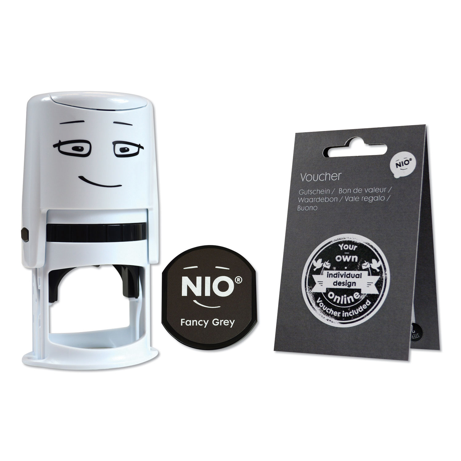  NIO 071509 Stamp with Voucher and Fancy Gray Ink Pad, Self-Inking, 1.56 Diameter (COS071509) 