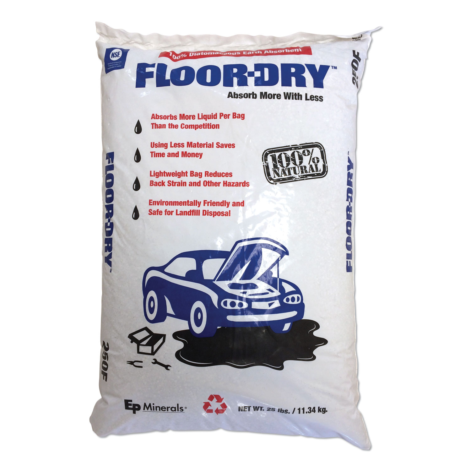  Floor-Dry M9825 DE Premium Oil Absorbent, Diatomaceous Earth, 25lb Poly Bag (MOLM9825) 
