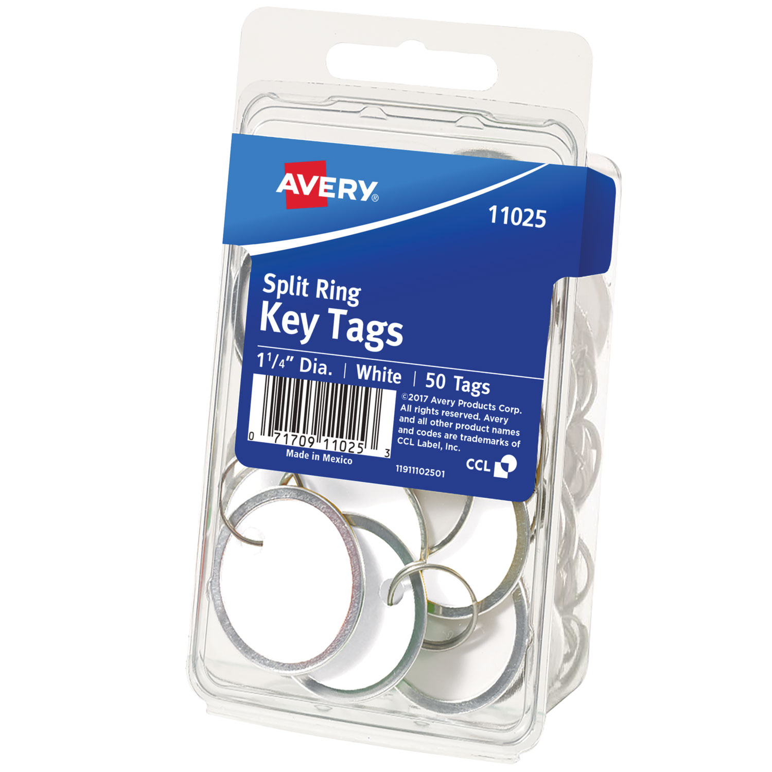 Key Tags with Split Ring, 1 1/4 dia, White, 50/Pack