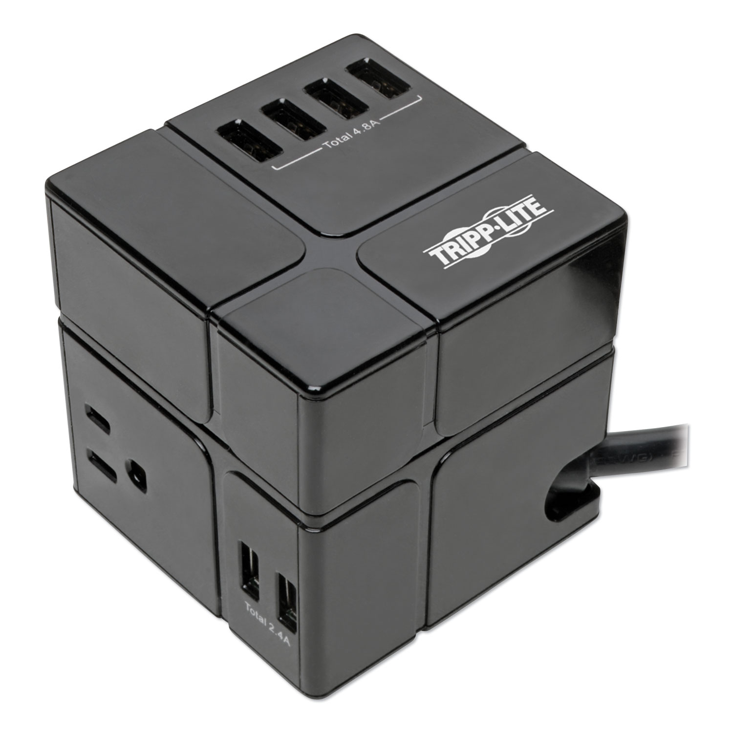  Tripp Lite TLP366CUBEUSBB Three-Outlet Power Cube Surge Protector with Six USB-A Ports, 6 ft Cord, 540 Joules, Black (TRPTLP366CUBEUS) 